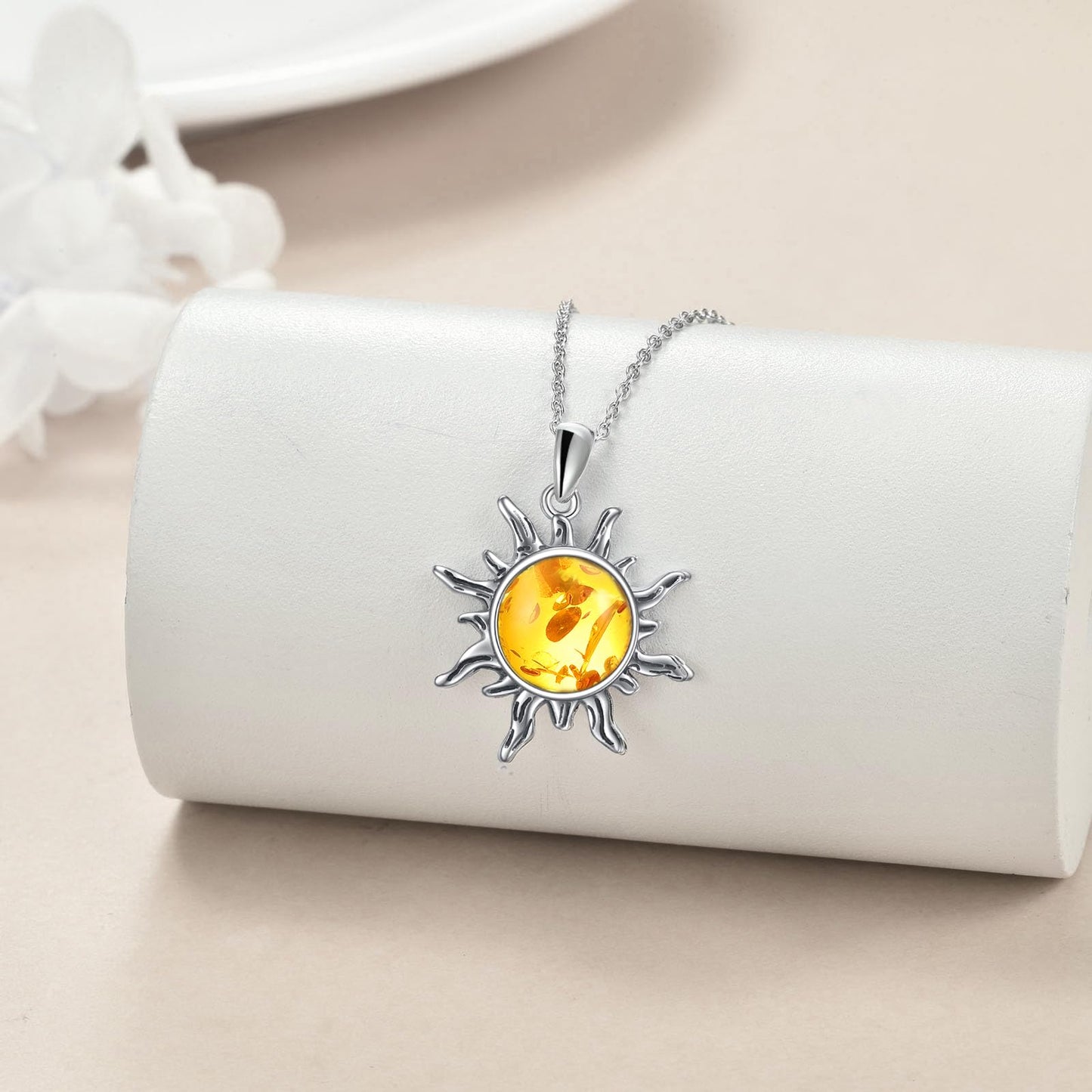 Collar de sol de larimar TIGER RIDER en plata de ley 925, cadena de 45 cm + 5 cm, caja de regalo, joyería para mujer 