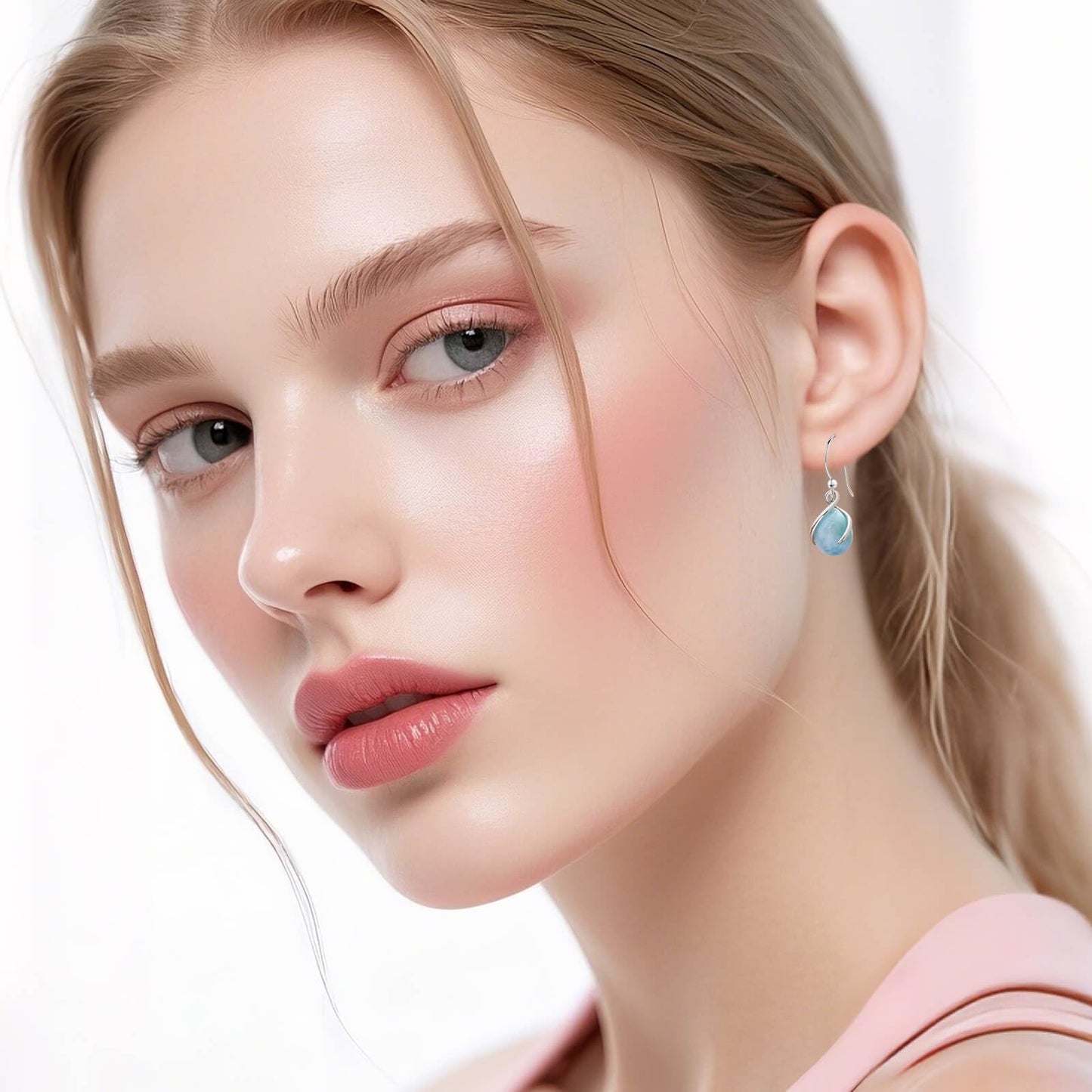 Pendientes colgantes de larimar Gemsme en plata de ley 925 con cierre de palanca, hipoalergénicos, regalo de joyería de larimar azul para mujer. 