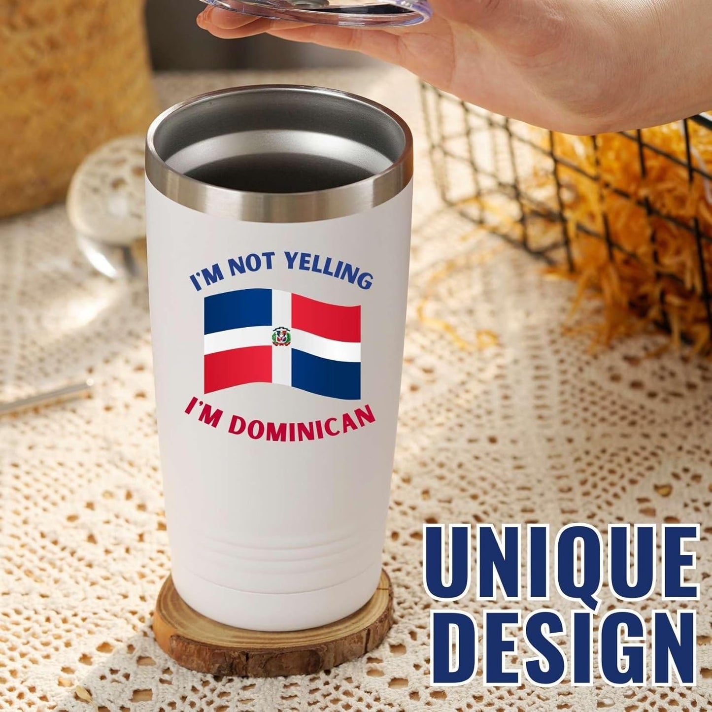 Taza térmica de viaje de República Dominicana de 590 ml: regalo divertido "No estoy gritando". 