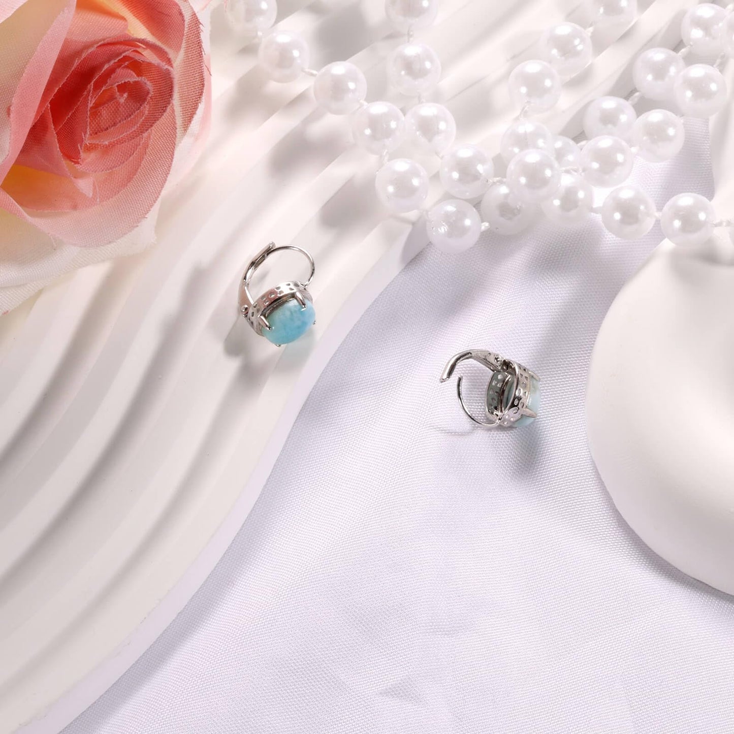 Pendientes colgantes de larimar Gemsme en plata de ley 925 con cierre de palanca, hipoalergénicos, regalo de joyería de larimar azul para mujer. 