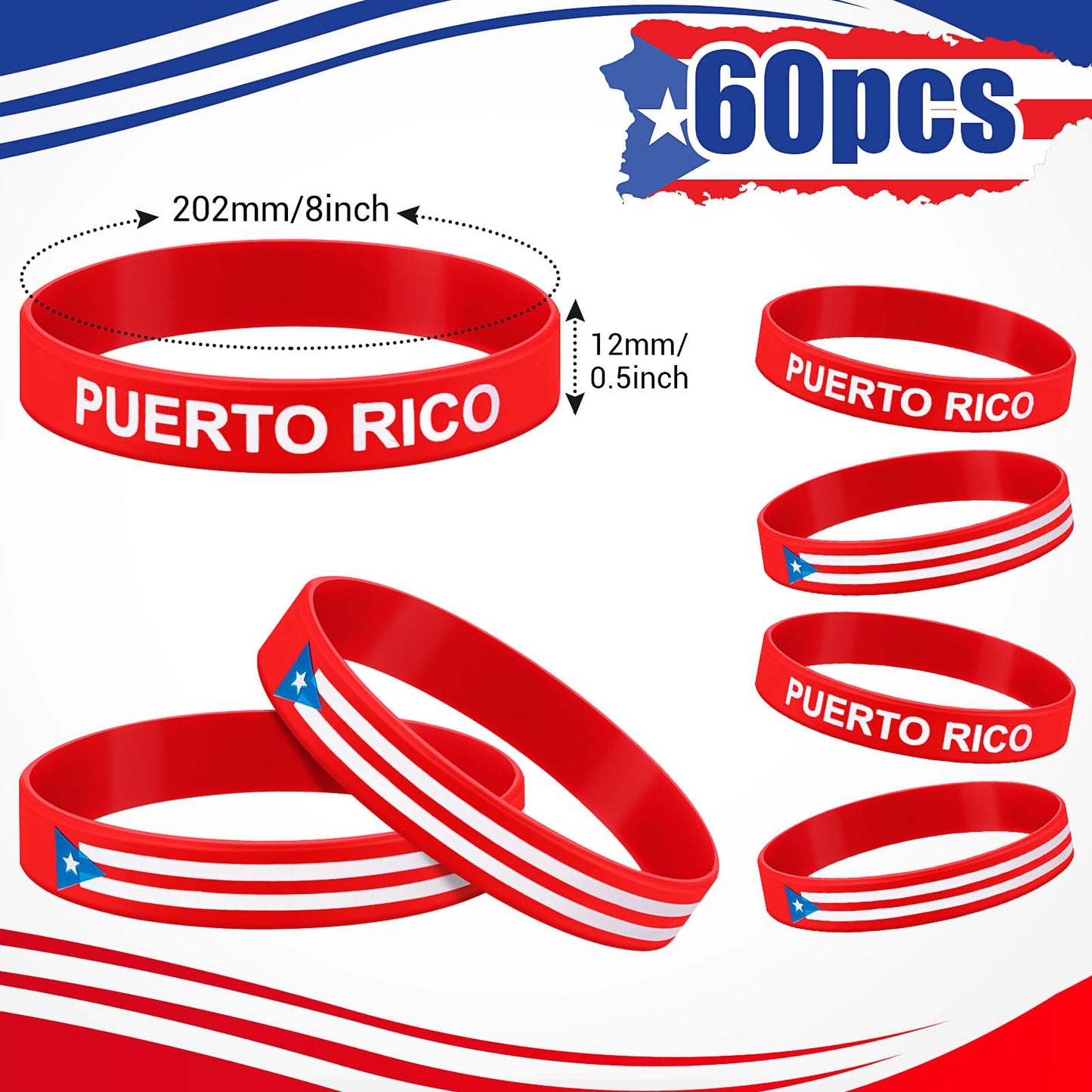 Pulseras de silicona de República Dominicana – 60 pulseras para regalos de fiesta 