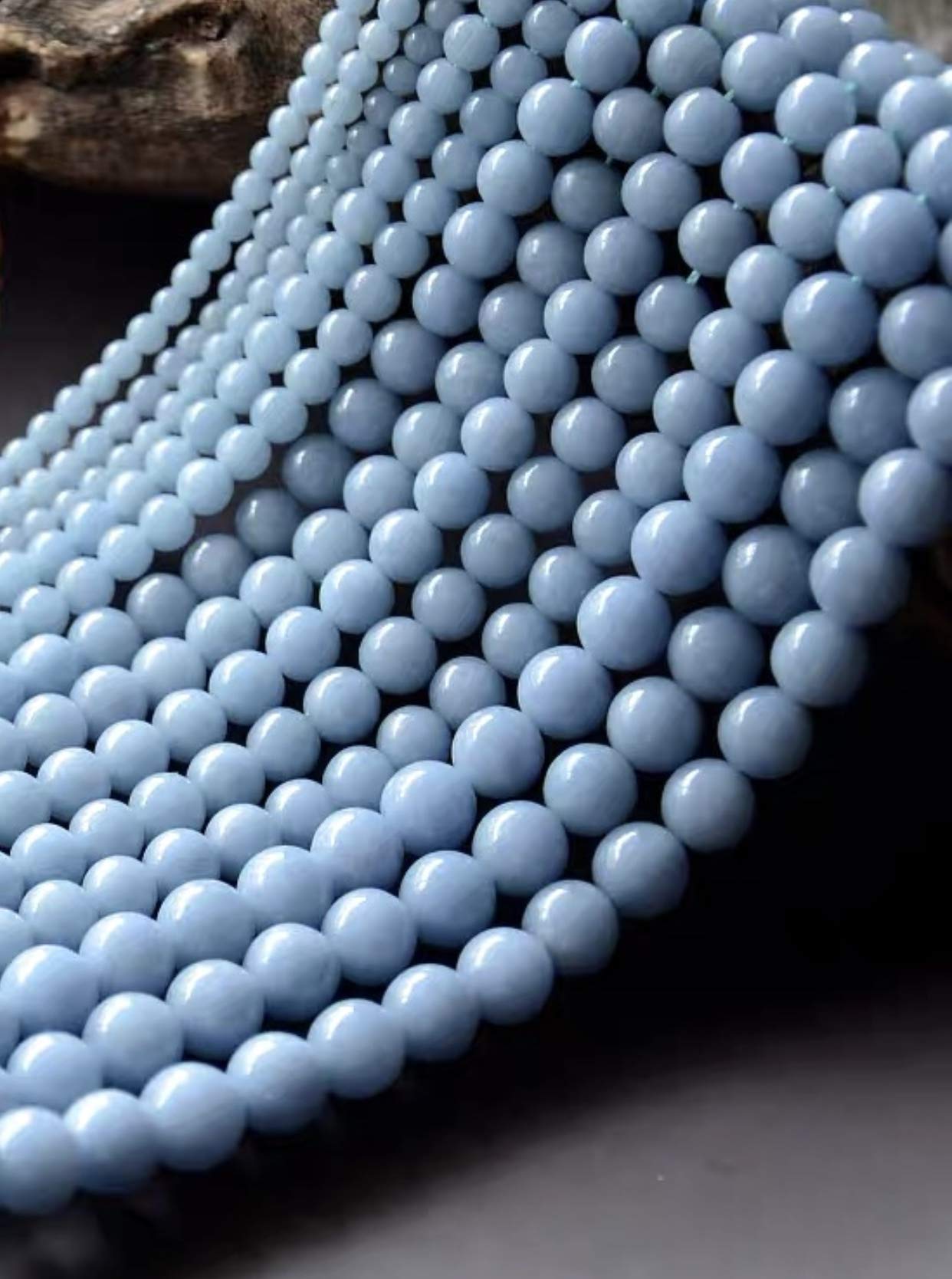 Cuentas sueltas de larimar Barahona de ABCGEMS, 10 mm, redondas y lisas, con inclusiones dendríticas negras, tira de 39 cm, agujero de 1 mm, República Dominicana, suministros para bisutería 