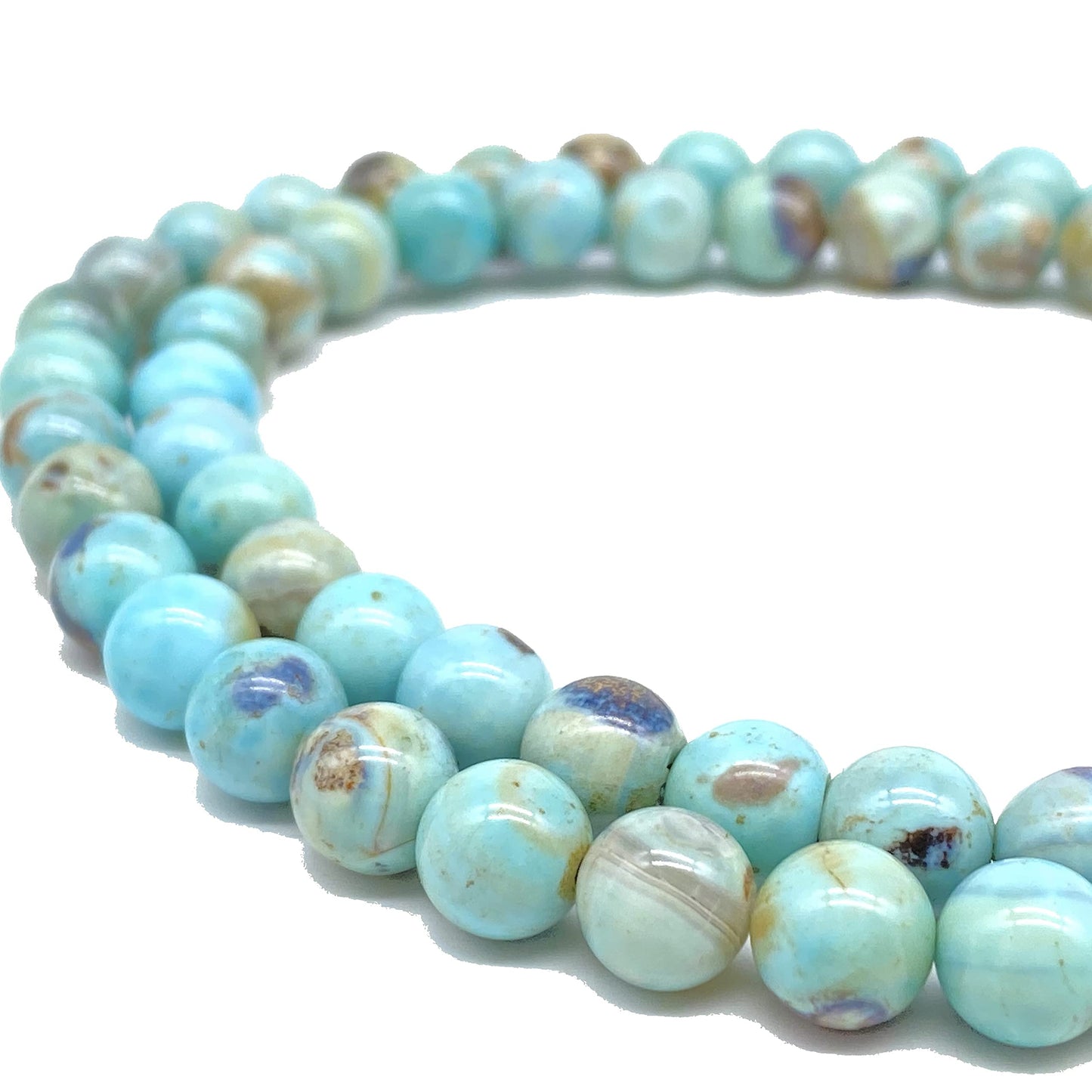 Cuentas sueltas de larimar Barahona de ABCGEMS, 10 mm, redondas y lisas, con inclusiones dendríticas negras, tira de 39 cm, agujero de 1 mm, República Dominicana, suministros para bisutería 