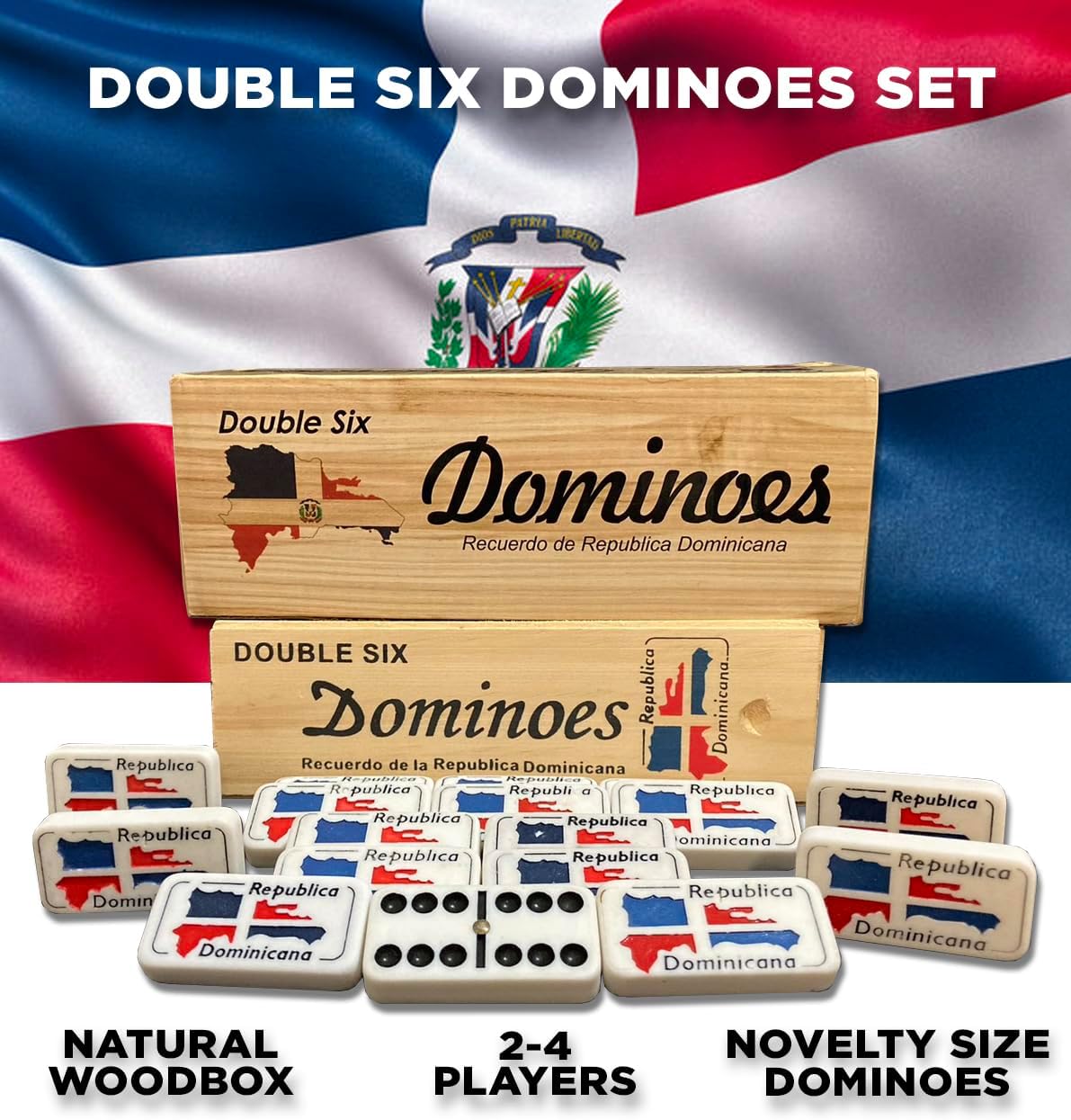 Dominican Republic Flag Dominoes Set (Double Six) – 28 Tiles, Party Ready