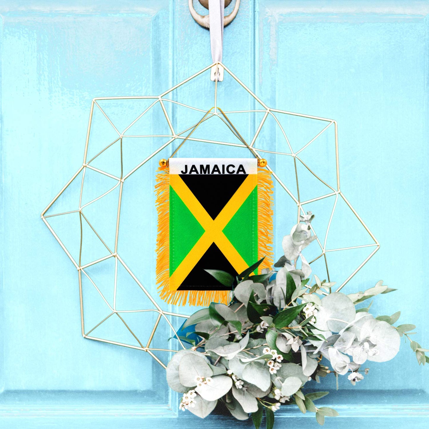 Bandera de República Dominicana para colgar en el coche (10 x 15 cm) – Decoración con flecos para ventanas y espejos 