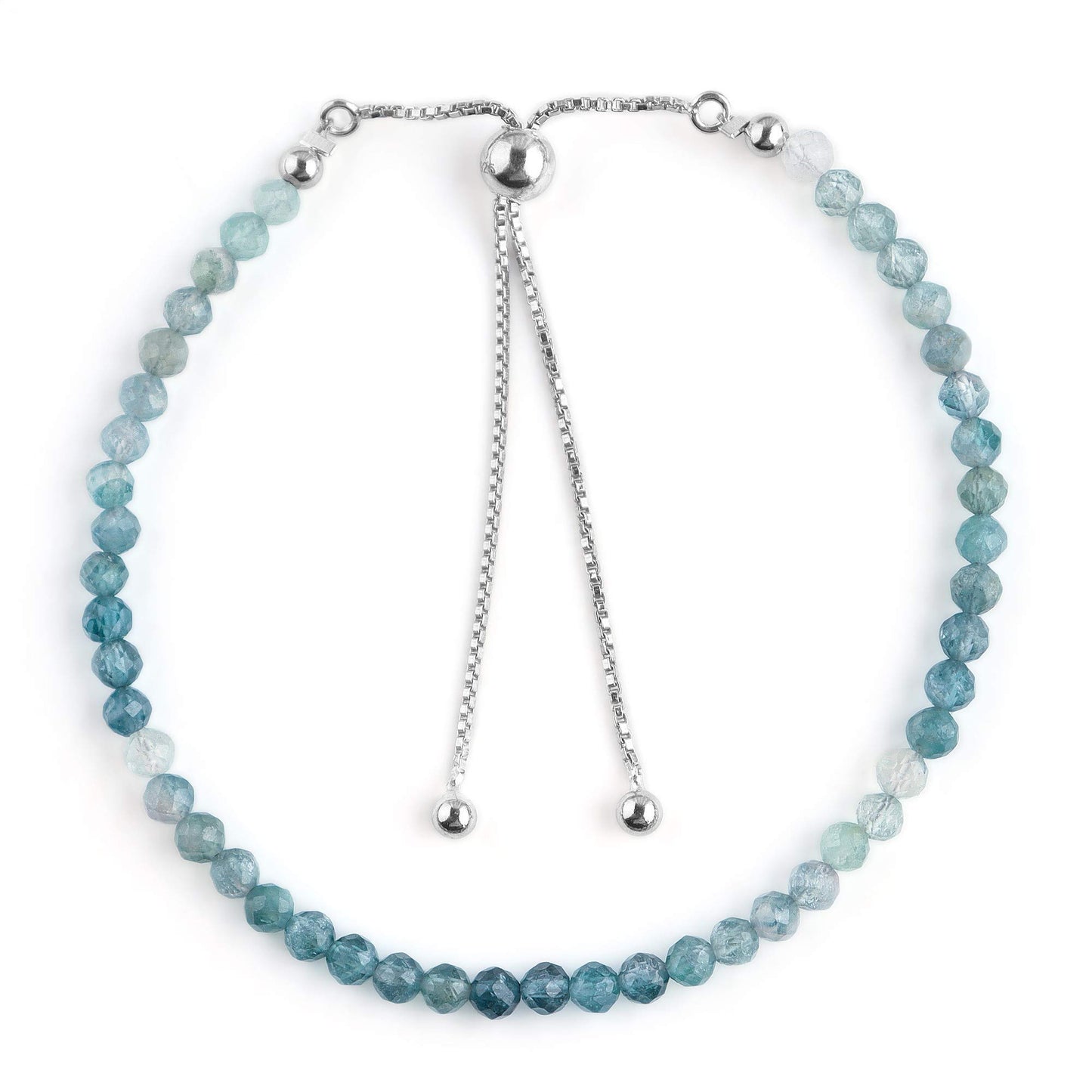 Pulsera bolo de larimar OdrillionGems en plata de ley 925 rodiada, cuentas facetadas azul cielo de 3 mm, cadena ajustable, regalo minimalista hecho a mano para mujer. 