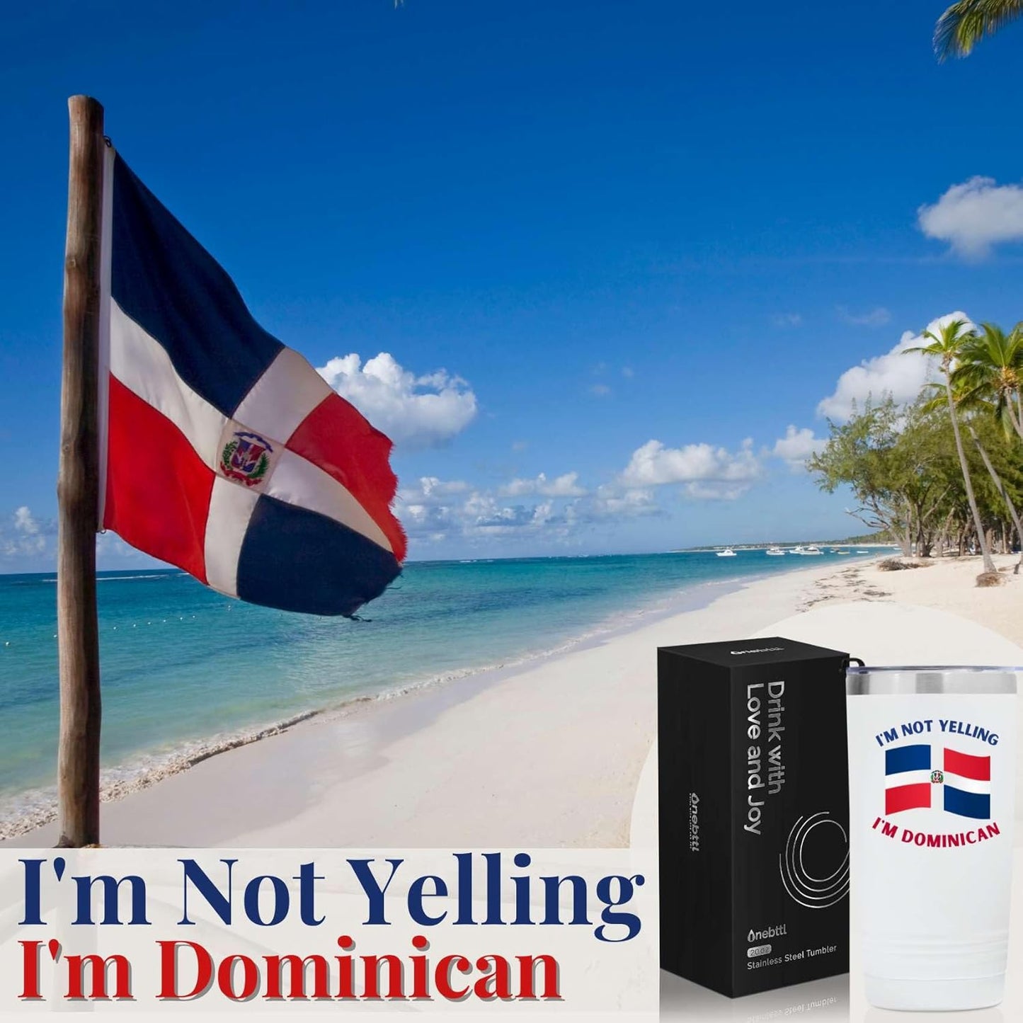 Taza térmica de viaje de República Dominicana de 590 ml: regalo divertido "No estoy gritando". 
