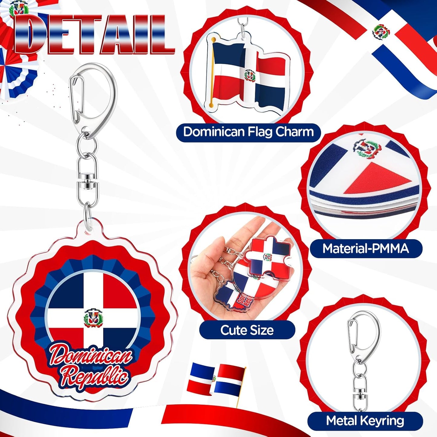 24 llaveros de República Dominicana – Set de regalo de recuerdo con la bandera de acrílico 