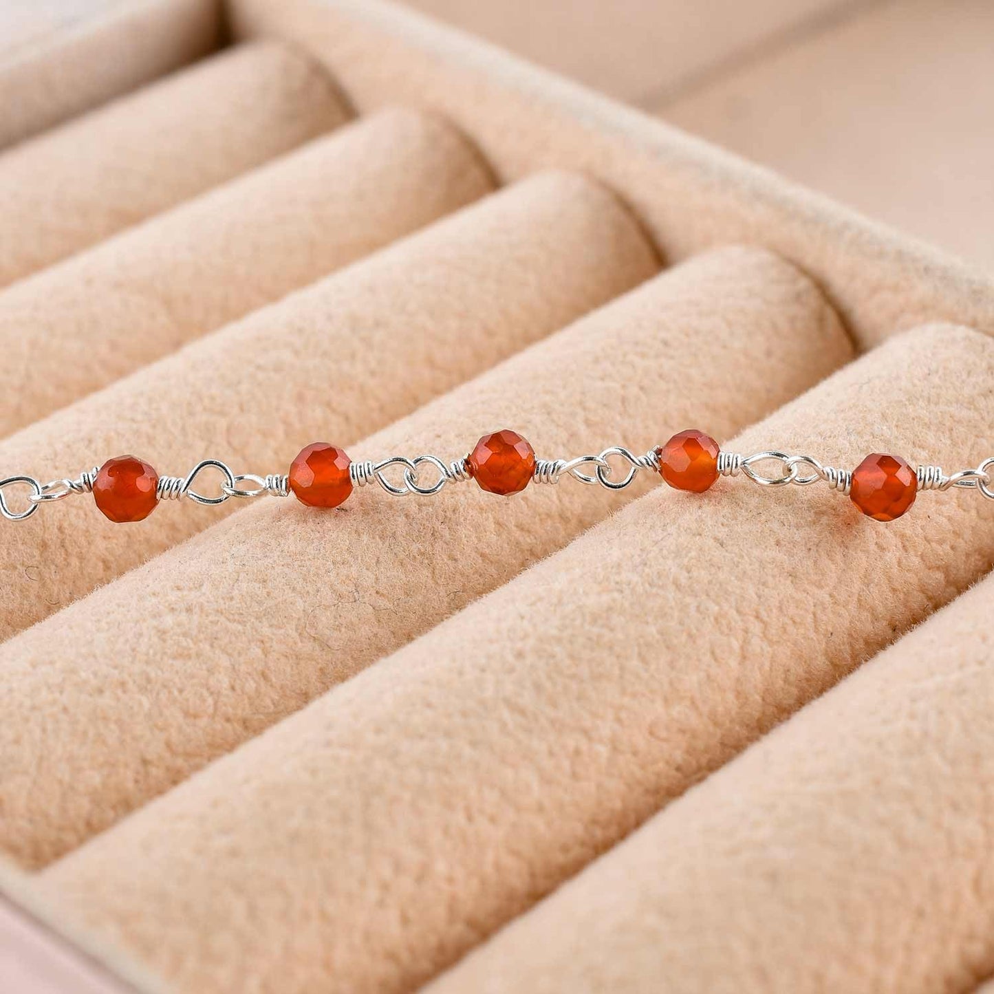 YANARA Larimar Rosary Anklet, Faceted 3mm Gemstone Beads, Silver-Plated Brass, 9”+1.5” Extender, Lobster Clasp, Summer Beach Gift for Women