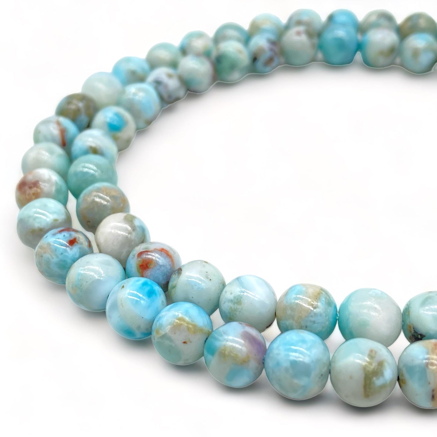 Cuentas sueltas de larimar Barahona de ABCGEMS, 10 mm, redondas y lisas, con inclusiones dendríticas negras, tira de 39 cm, agujero de 1 mm, República Dominicana, suministros para bisutería 