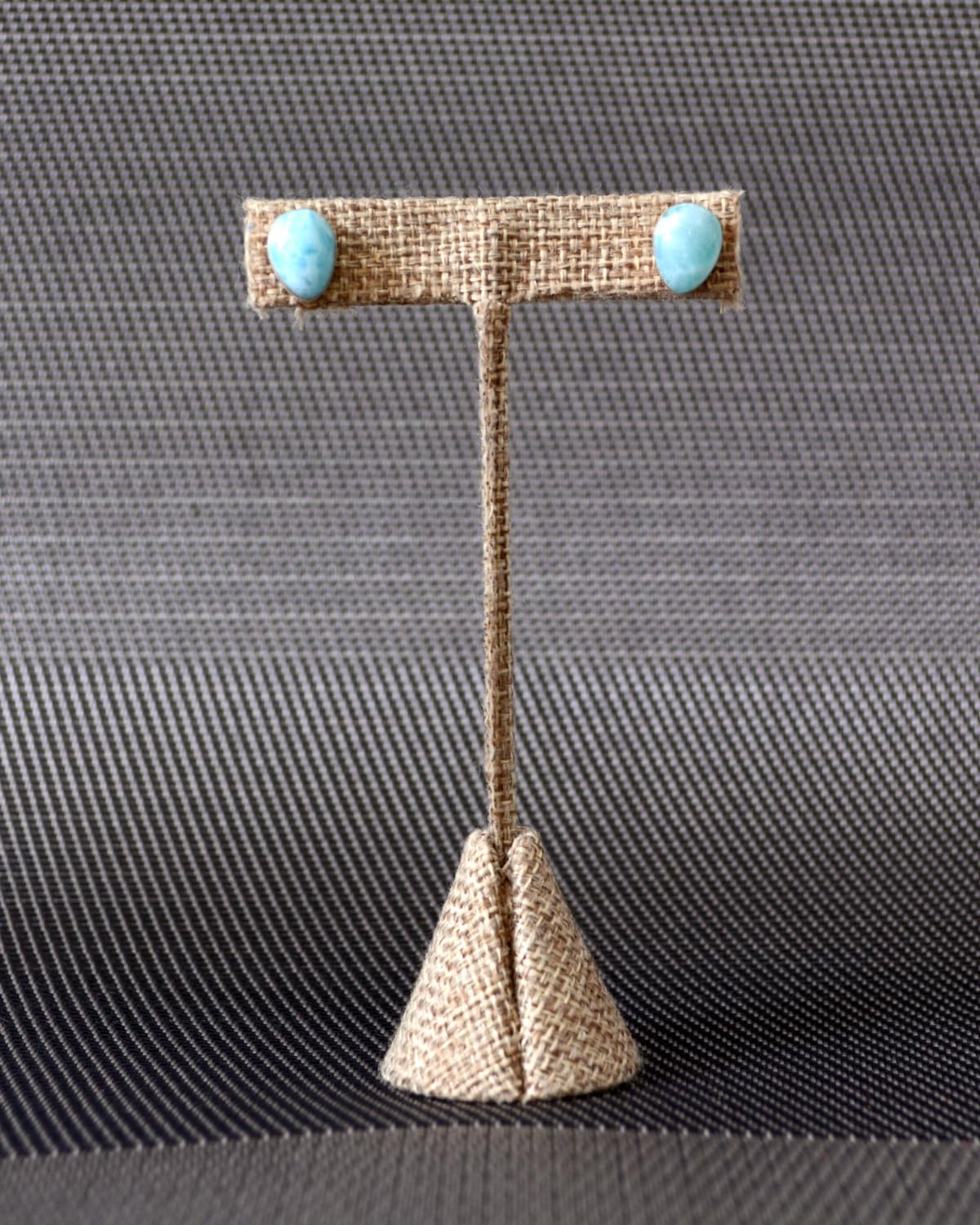 925 sterling silver sleeper-style earrings with natural Larimar tear drops, handcrafted artisanally. With push-back or butterfly closures