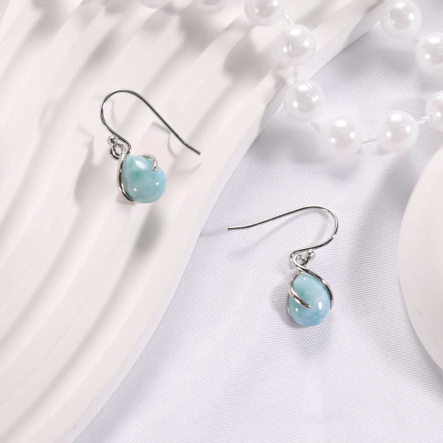 Pendientes colgantes de larimar Gemsme en plata de ley 925 con cierre de palanca, hipoalergénicos, regalo de joyería de larimar azul para mujer. 