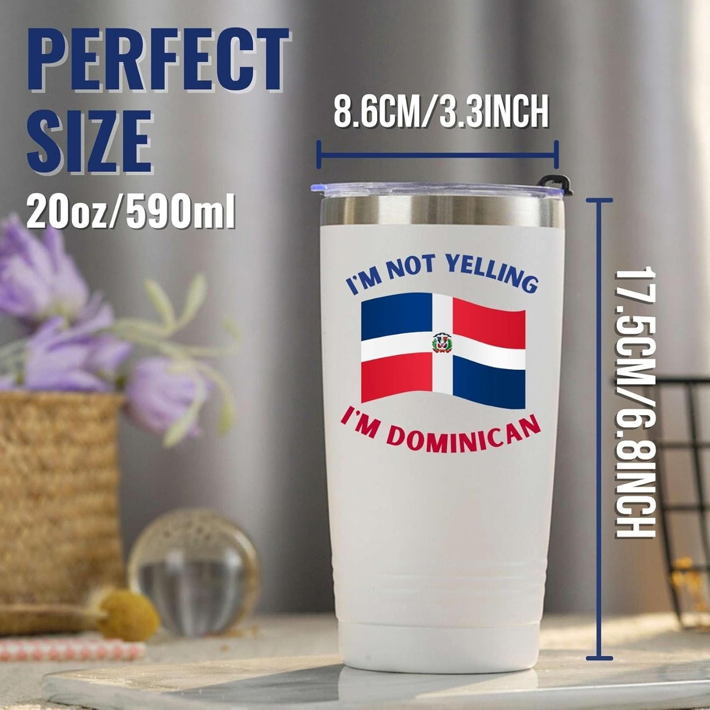 Taza térmica de viaje de República Dominicana de 590 ml: regalo divertido "No estoy gritando". 