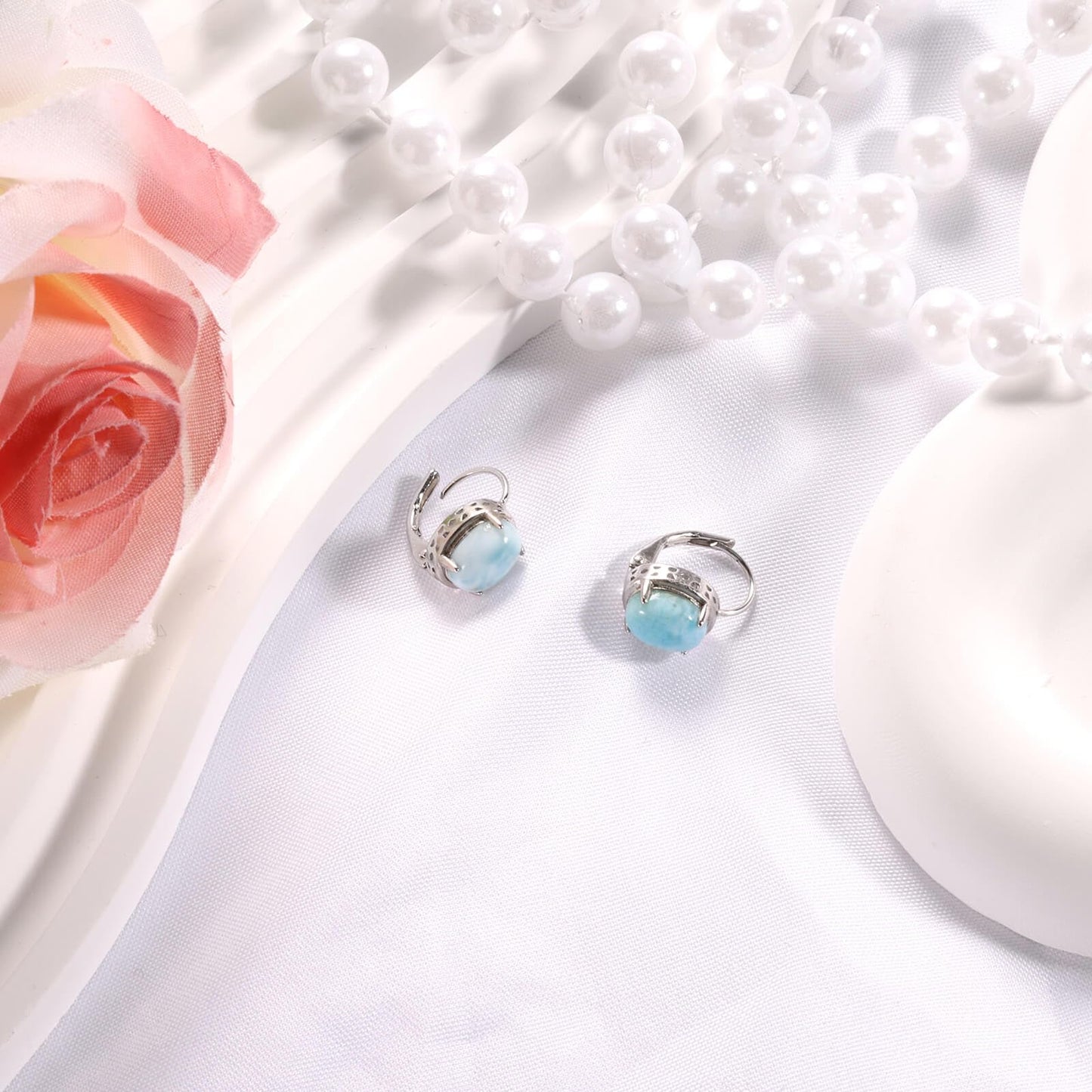 Pendientes colgantes de larimar Gemsme en plata de ley 925 con cierre de palanca, hipoalergénicos, regalo de joyería de larimar azul para mujer. 