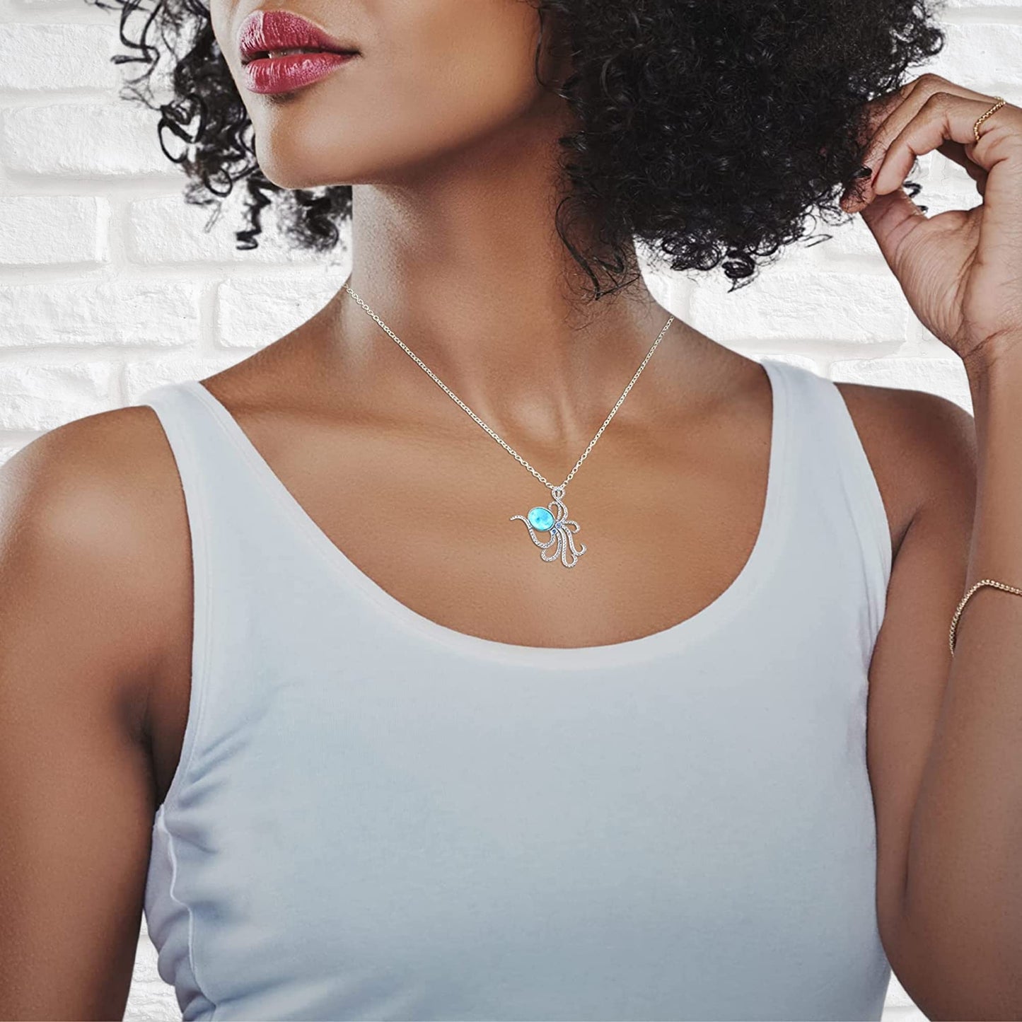 Larimar Gemstone Pendant Necklace – Palm Tree Design, Sterling Silver, Natural Blue Stone Jewelry