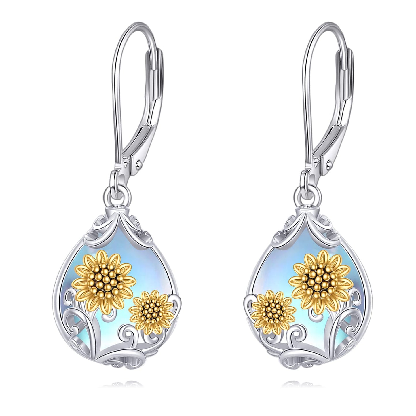 POPLYKE Celtic Filigree Larimar Teardrop Dangle Earrings in 925 Sterling Silver, Leverback, Hypoallergenic, Gift Box, Women’s Jewelry