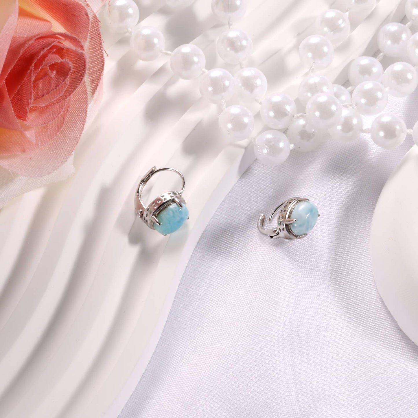 Pendientes colgantes de larimar Gemsme en plata de ley 925 con cierre de palanca, hipoalergénicos, regalo de joyería de larimar azul para mujer. 