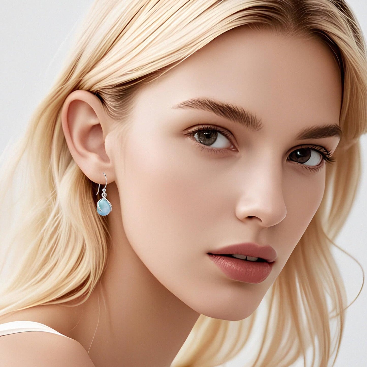 Pendientes colgantes de larimar Gemsme en plata de ley 925 con cierre de palanca, hipoalergénicos, regalo de joyería de larimar azul para mujer. 