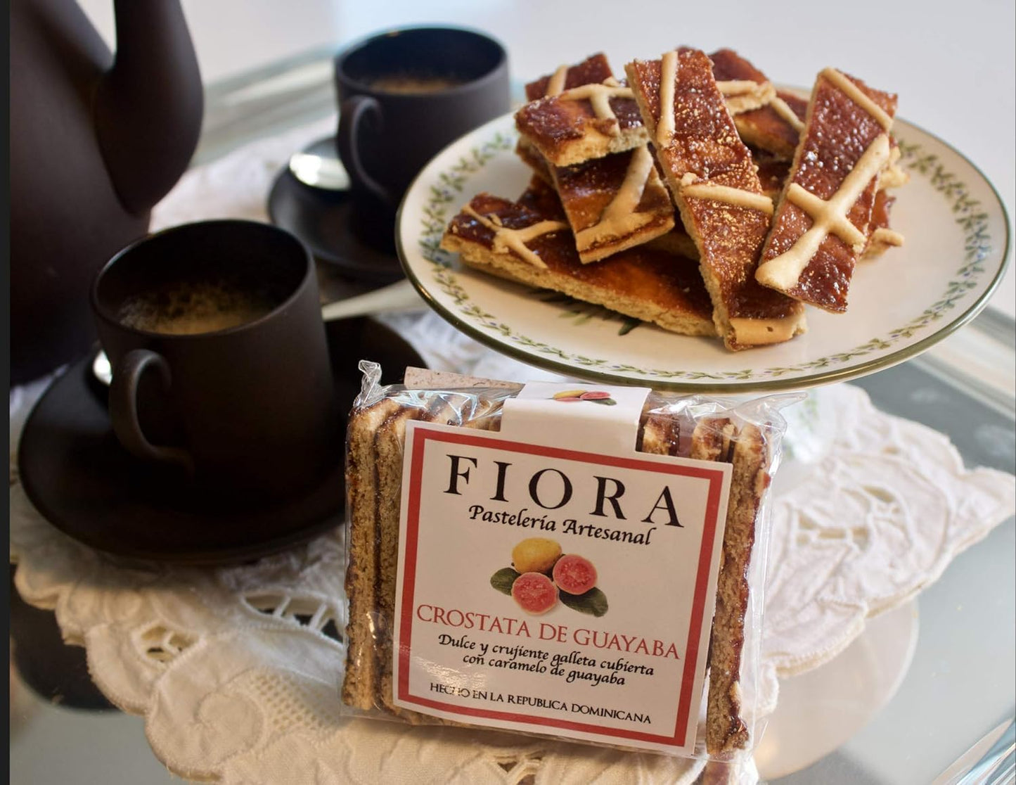 Crostata crujiente de guayaba Fiora (pastel crujiente dulce cubierto de caramelo de guayaba caribeño) 70 g (3 paquetes individuales) 