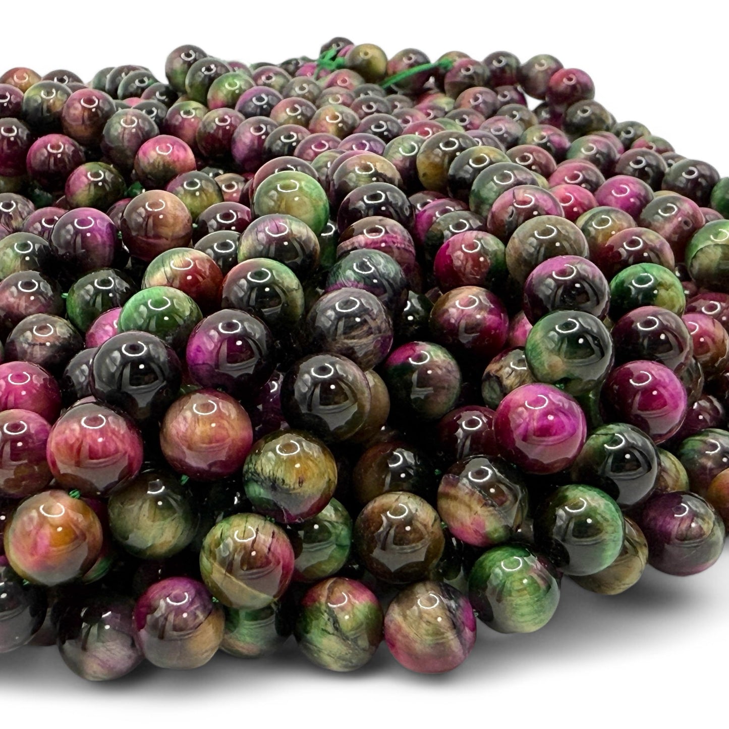 Cuentas sueltas de larimar Barahona de ABCGEMS, 10 mm, redondas y lisas, con inclusiones dendríticas negras, tira de 39 cm, agujero de 1 mm, República Dominicana, suministros para bisutería 