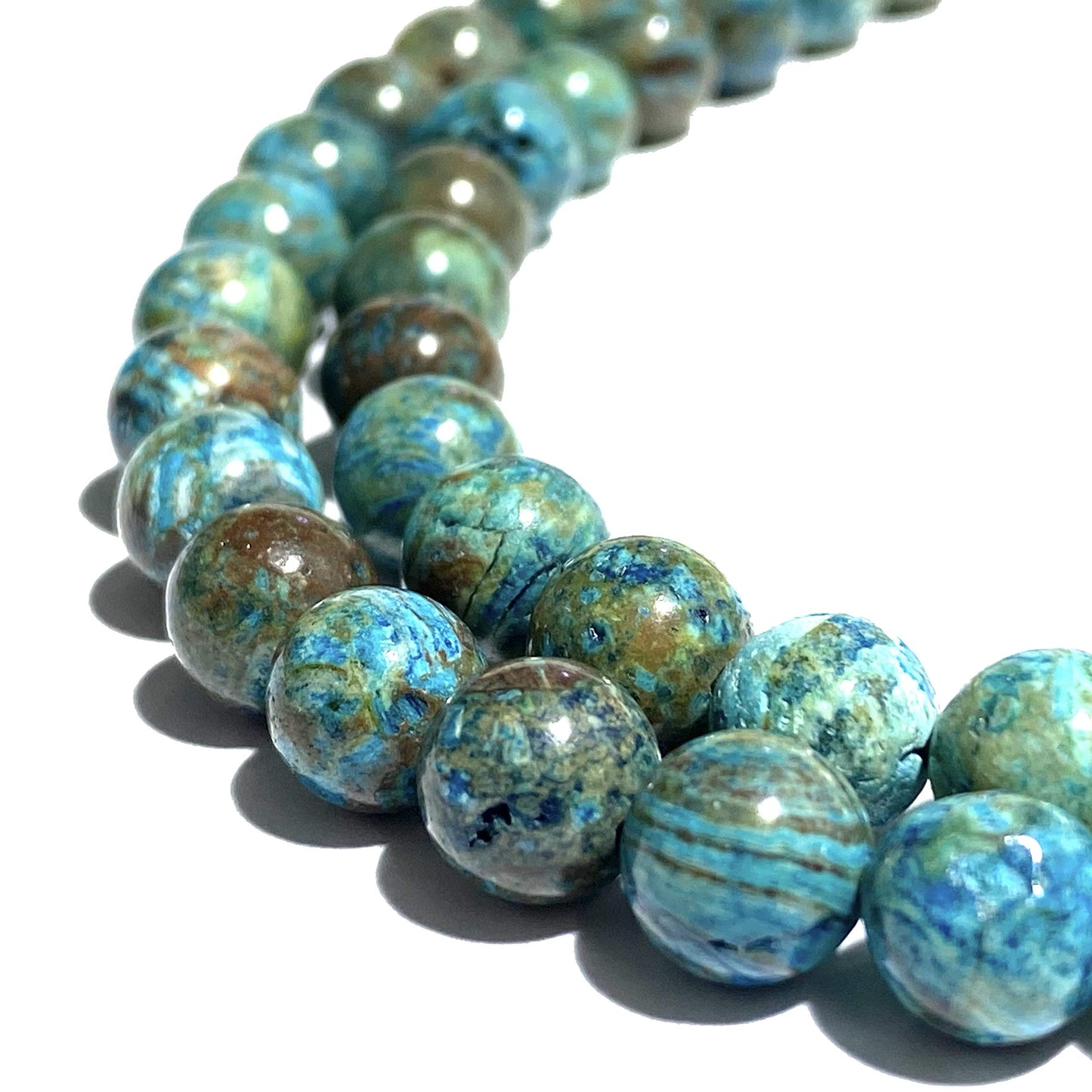 Cuentas sueltas de larimar Barahona de ABCGEMS, 10 mm, redondas y lisas, con inclusiones dendríticas negras, tira de 39 cm, agujero de 1 mm, República Dominicana, suministros para bisutería 