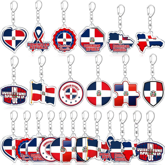 24pcs Dominican Republic Keychains – Acrylic Flag Souvenir Gift Set