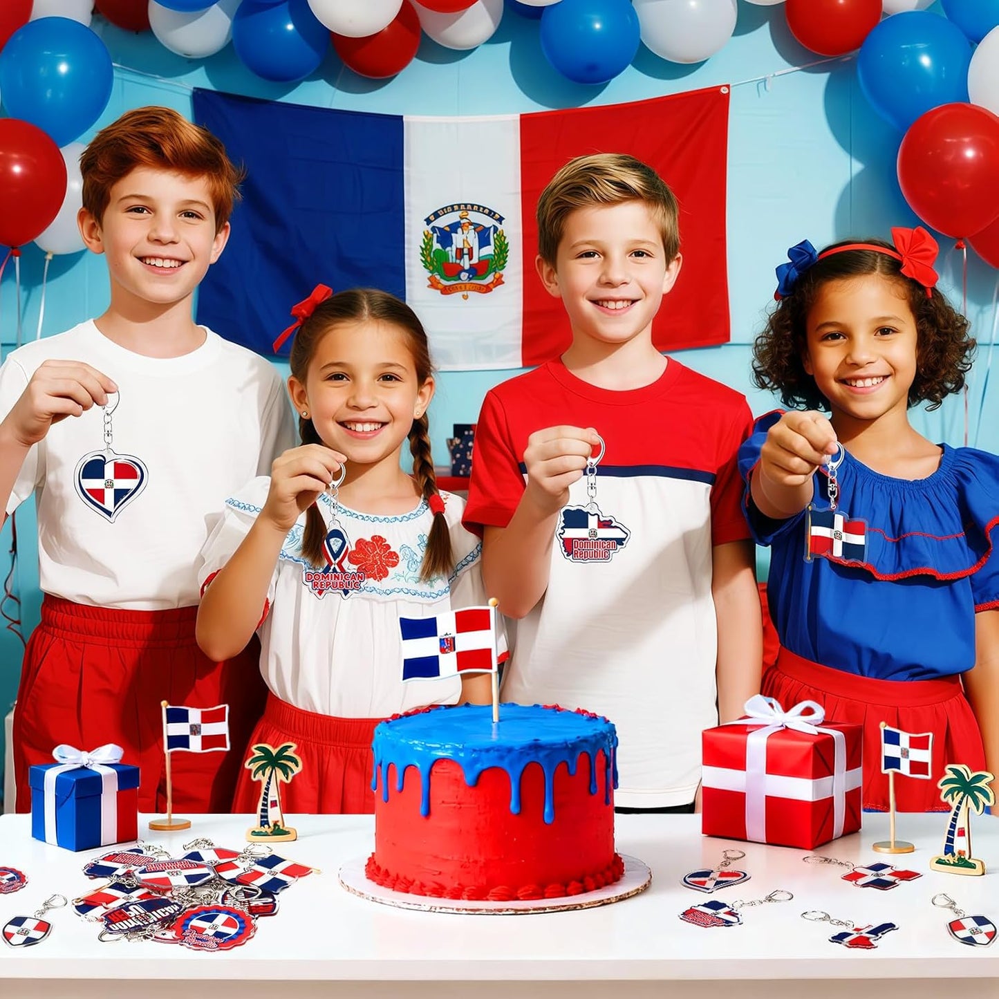 24 llaveros de República Dominicana – Set de regalo de recuerdo con la bandera de acrílico 