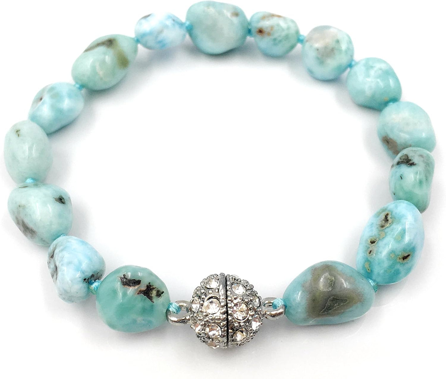 Pulsera de larimar de piedra natural con cierre magnético de cristal de 7,5 mm