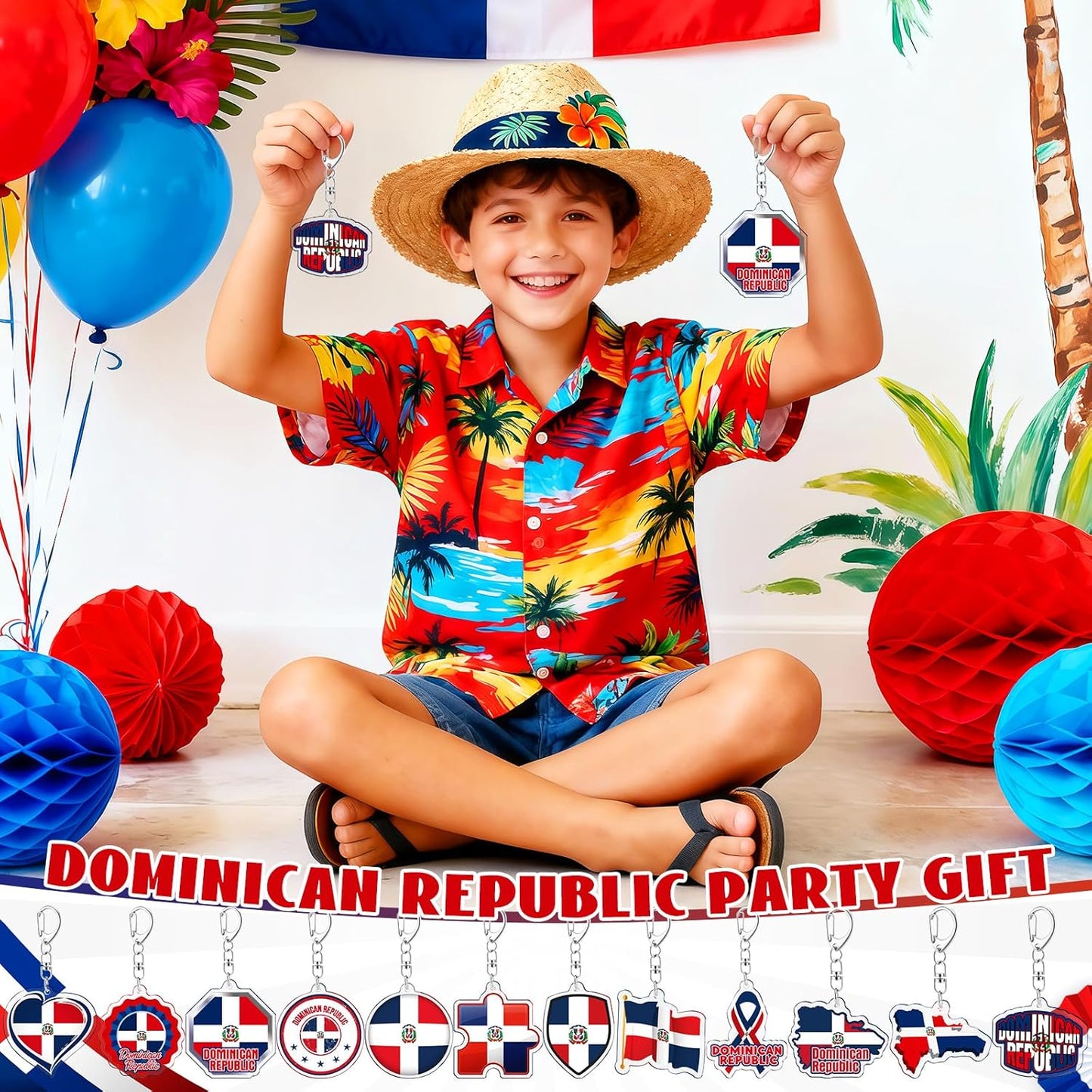 24 llaveros de República Dominicana – Set de regalo de recuerdo con la bandera de acrílico 