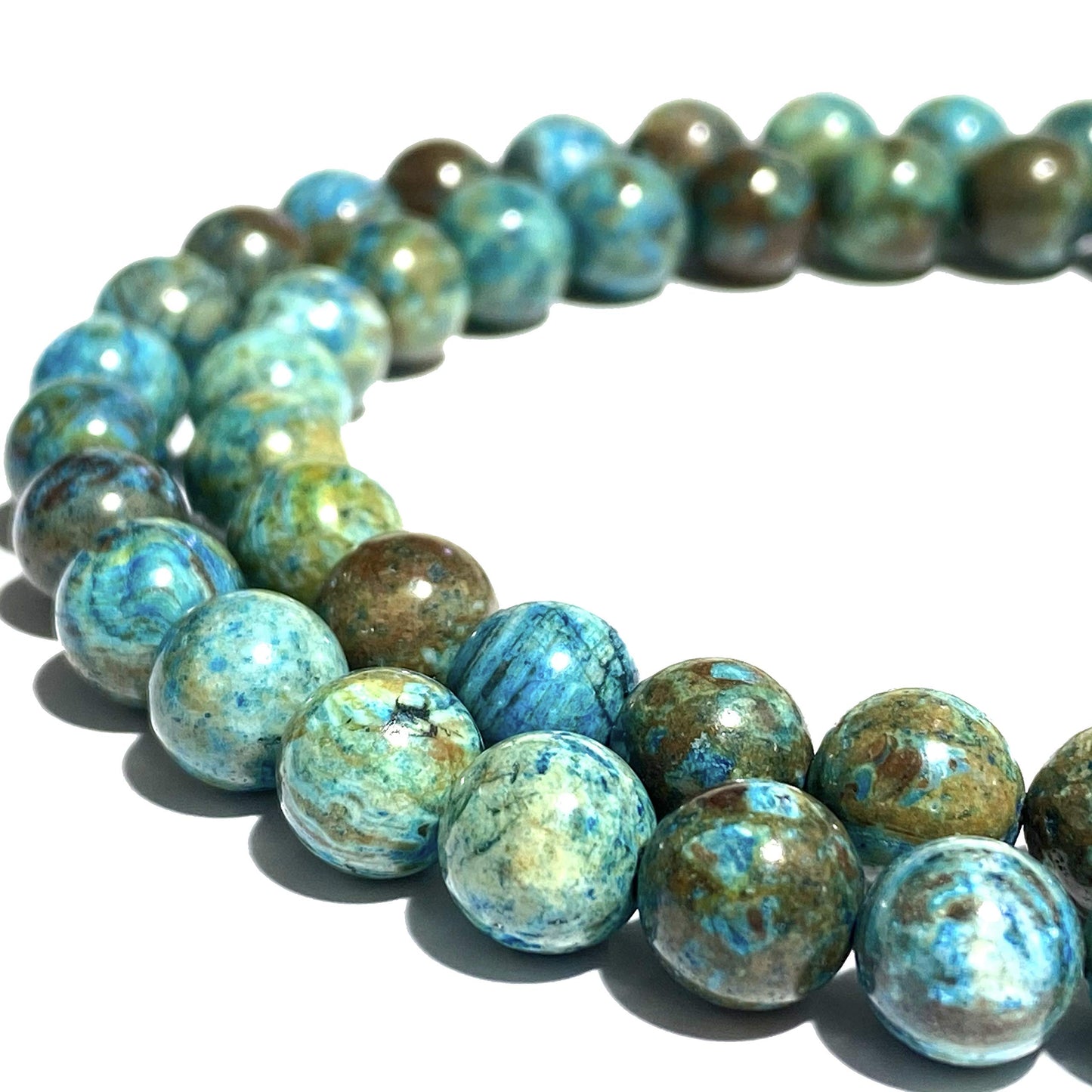 Cuentas sueltas de larimar Barahona de ABCGEMS, 10 mm, redondas y lisas, con inclusiones dendríticas negras, tira de 39 cm, agujero de 1 mm, República Dominicana, suministros para bisutería 