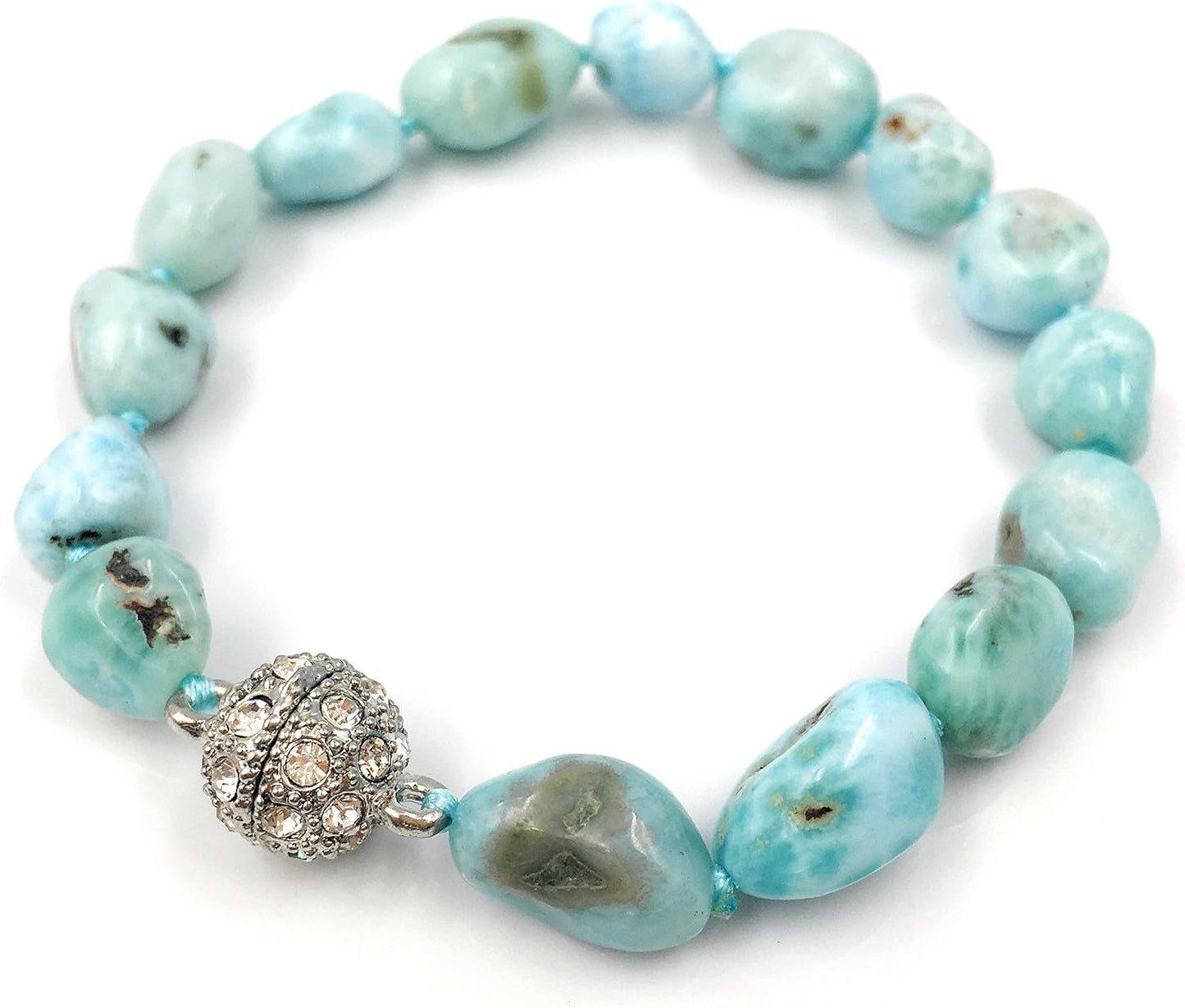 Pulsera de larimar de piedra natural con cierre magnético de cristal de 7,5 mm