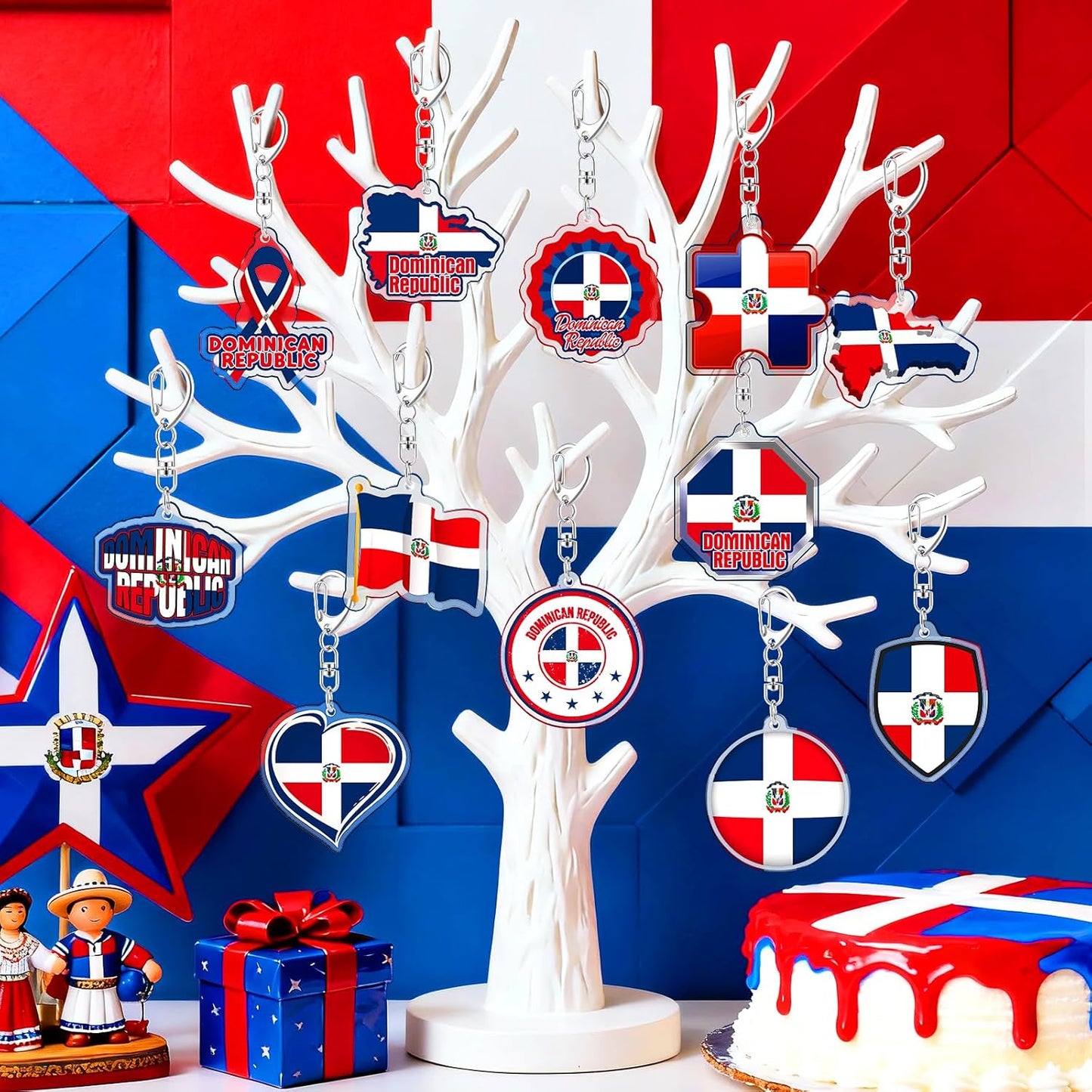 24 llaveros de República Dominicana – Set de regalo de recuerdo con la bandera de acrílico 