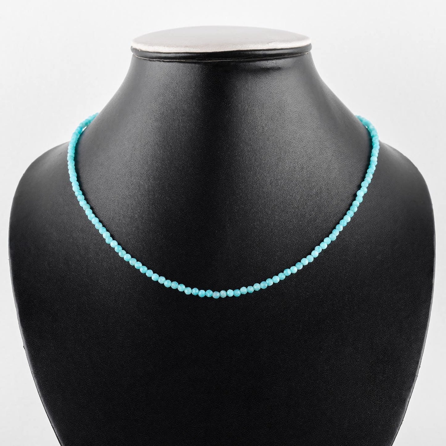 Gargantilla de cuentas de larimar ZEMBIENCE, piedras preciosas naturales facetadas de 3 mm, latón bañado en plata con revestimiento electrolítico, extensor de 40,6 cm + 5 cm, cierre de mosquetón, regalo minimalista.