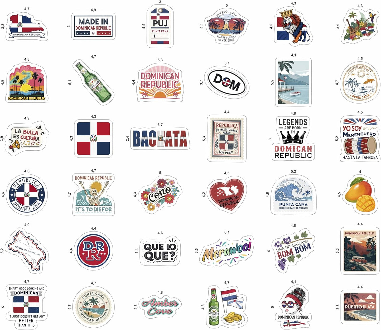 Paquete de 100 pegatinas dominicanas: calcomanías de viaje para botellas, portátiles y equipaje 