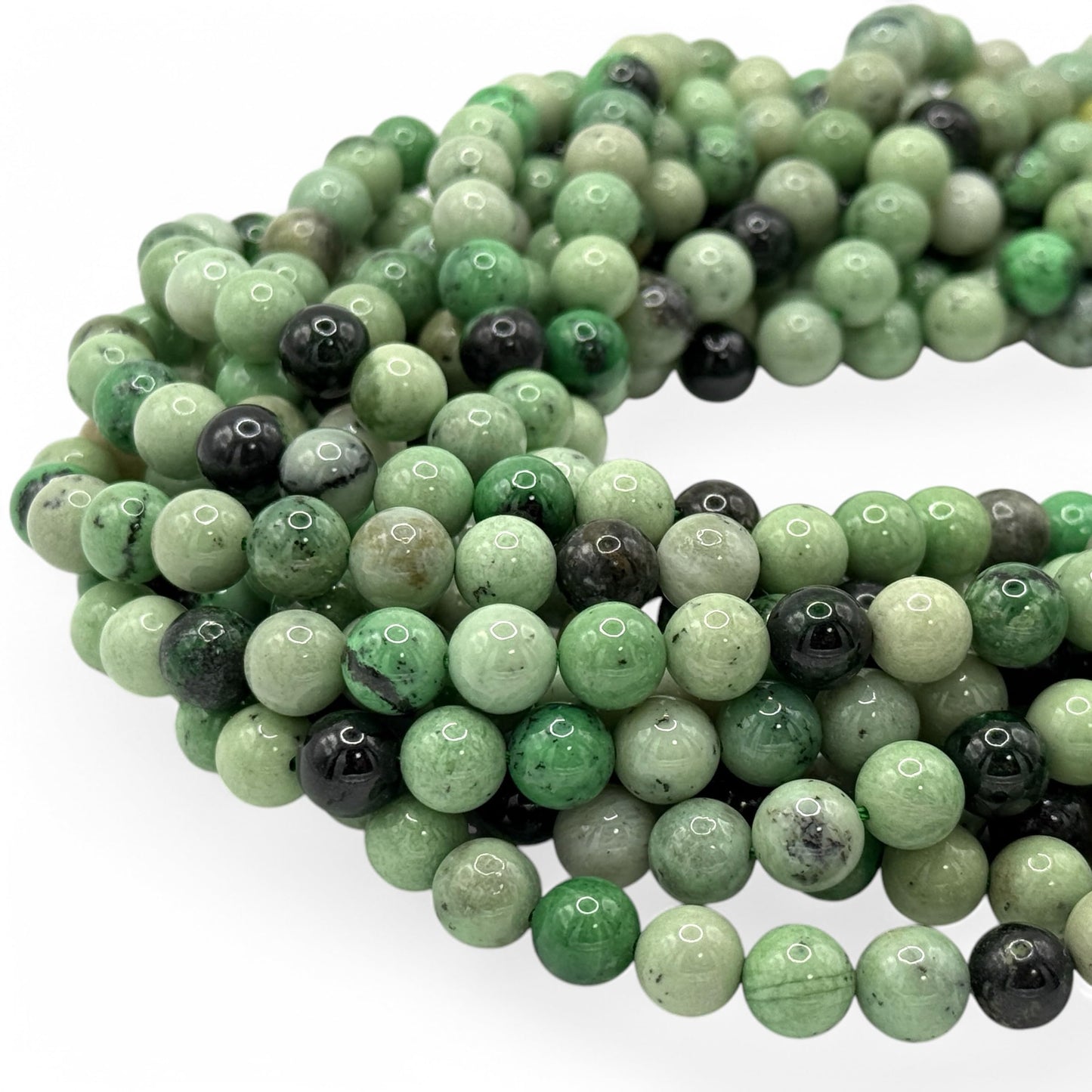 Cuentas sueltas de larimar Barahona de ABCGEMS, 10 mm, redondas y lisas, con inclusiones dendríticas negras, tira de 39 cm, agujero de 1 mm, República Dominicana, suministros para bisutería 