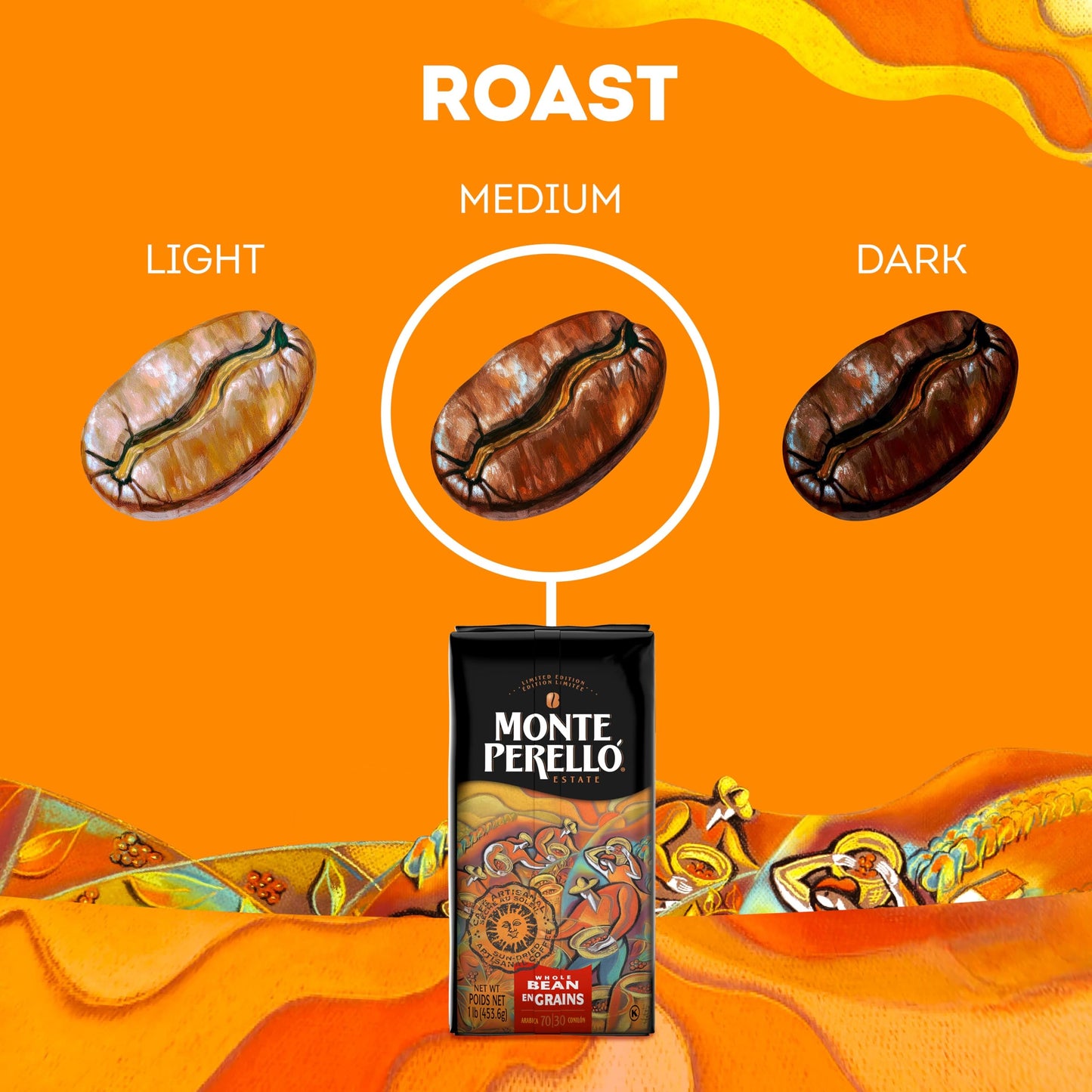 Monte Perelló, Bolsa de 16 oz, Café en Grano, Tueste Medio - Producto de República Dominicana (Paquete de 1) 