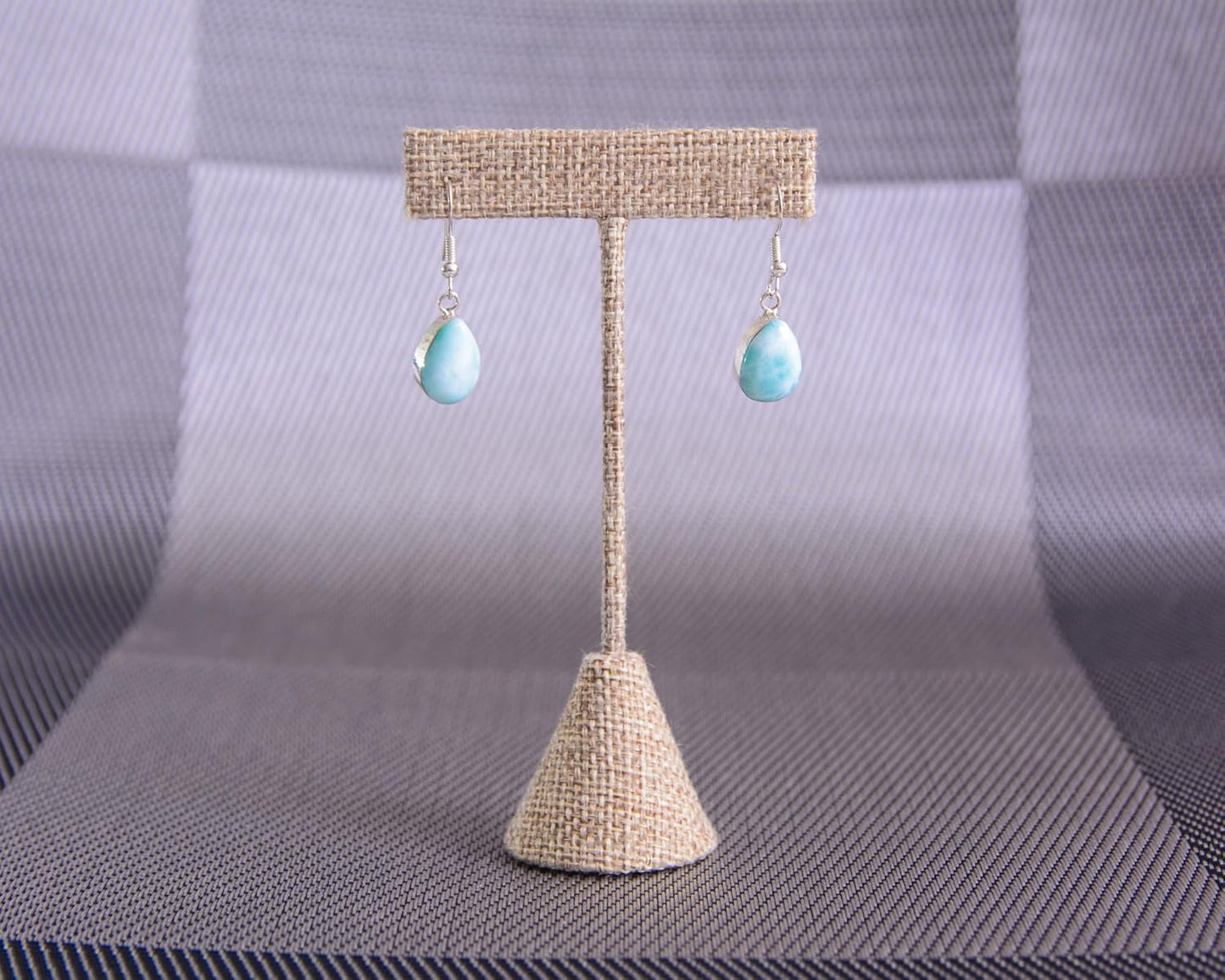 Artisanal Creation in 925 Silver: Set of Earrings, Chain, and Pendant with Natural Larimar Stones