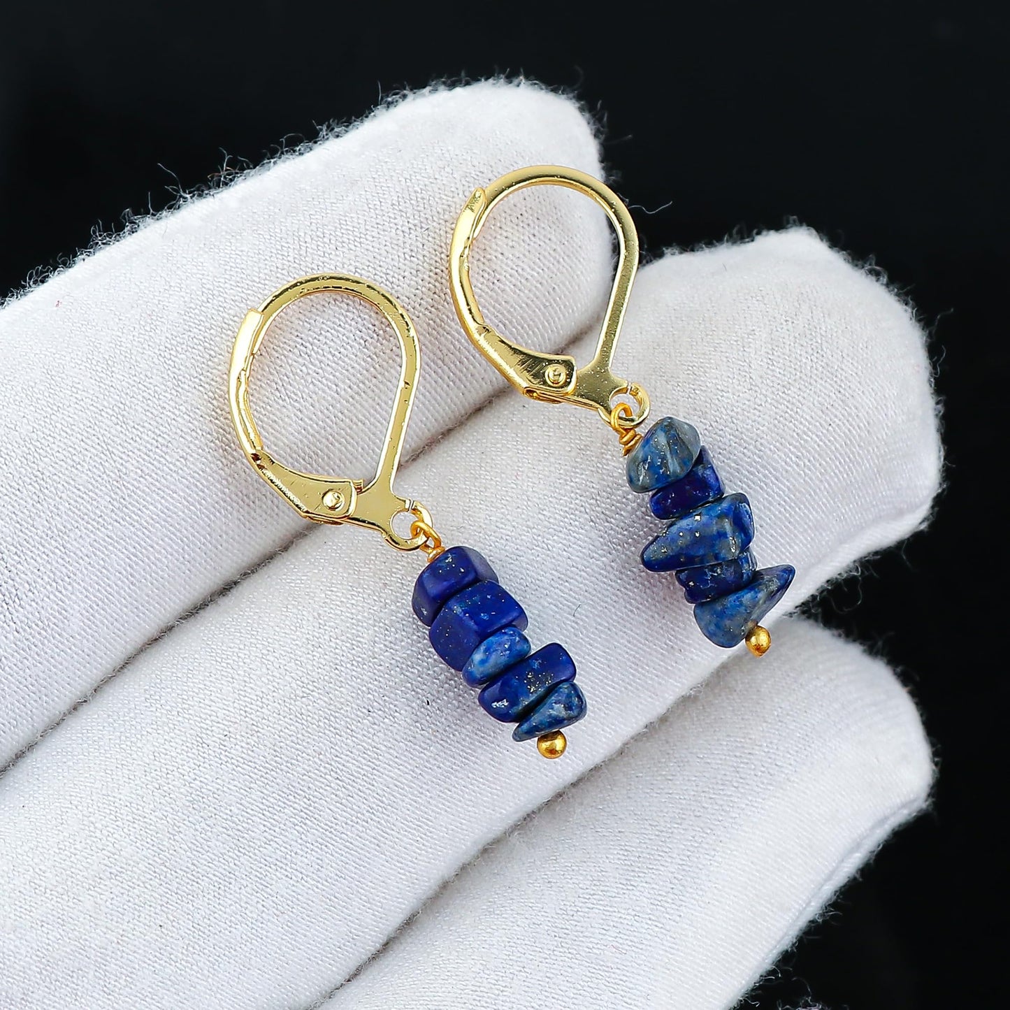 Gemsymphony Larimar Chip Dangle Earrings, Gold-Plated Leverback Hooks, Hypoallergenic, Handmade Lightweight Boho Gift for Women