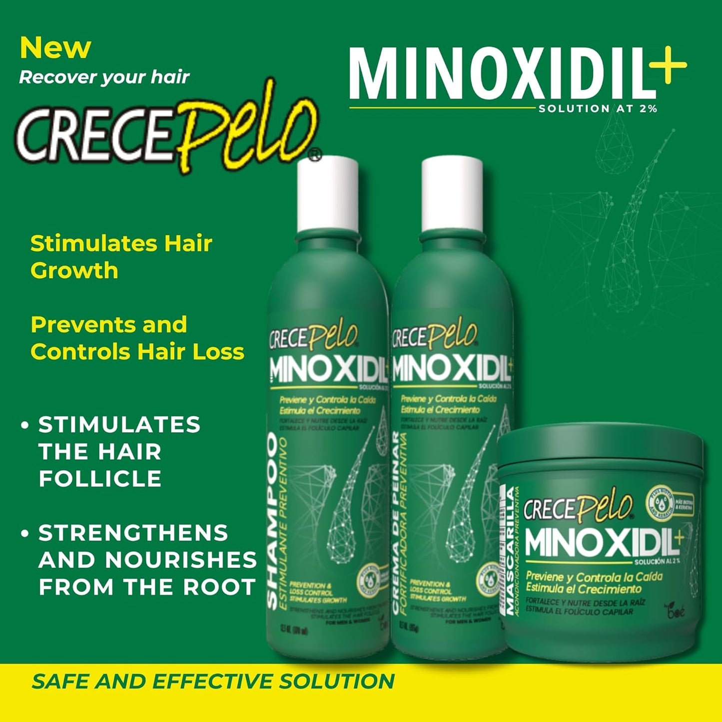Crece Pelo Minoxidil 2% Sistema de crecimiento del cabello 