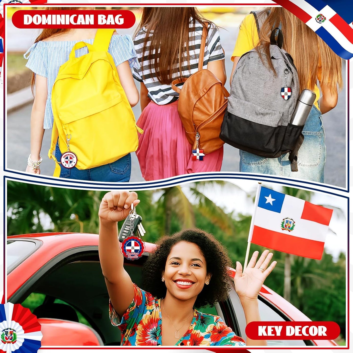 24 llaveros de República Dominicana – Set de regalo de recuerdo con la bandera de acrílico 