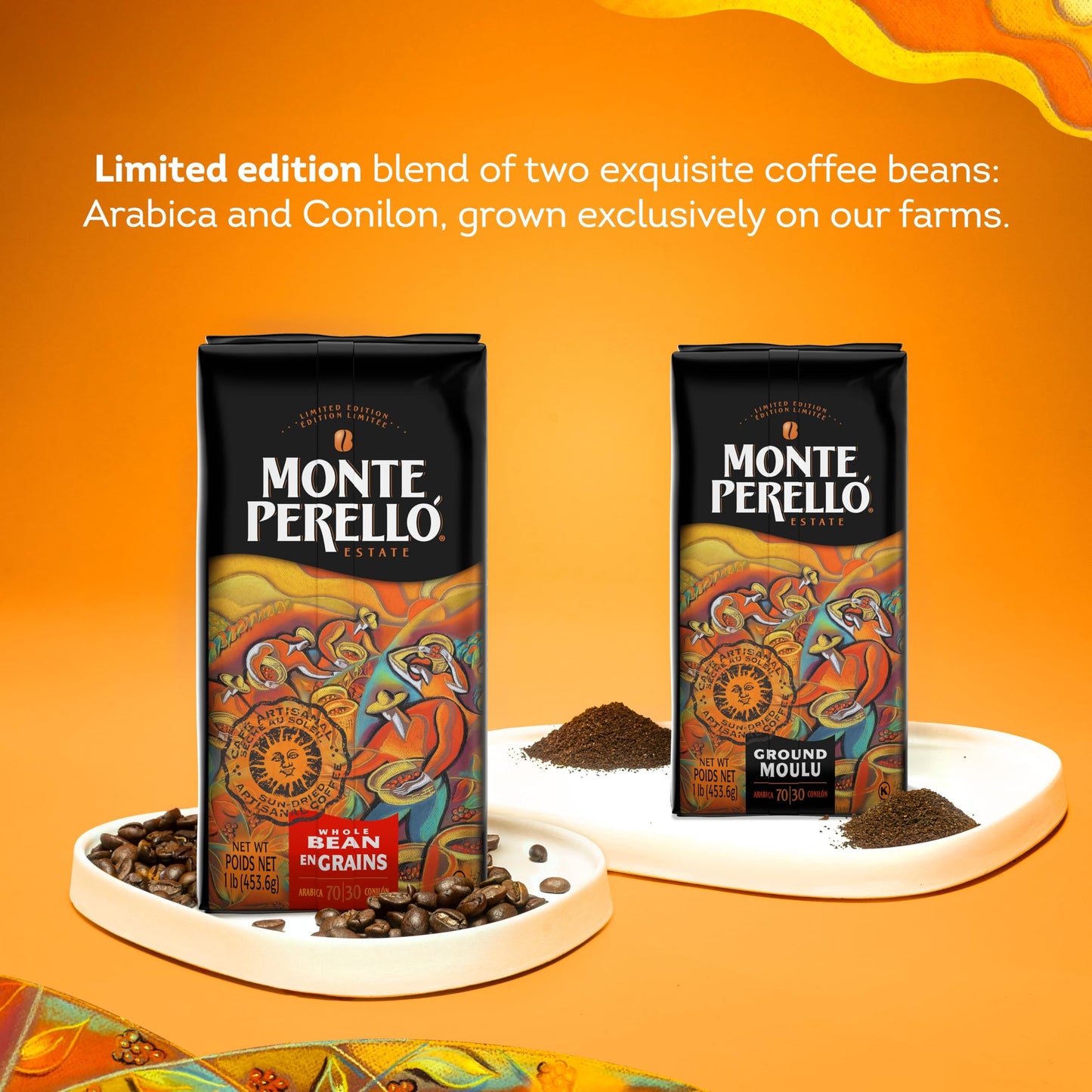 Monte Perelló, Bolsa de 16 oz, Café en Grano, Tueste Medio - Producto de República Dominicana (Paquete de 1) 