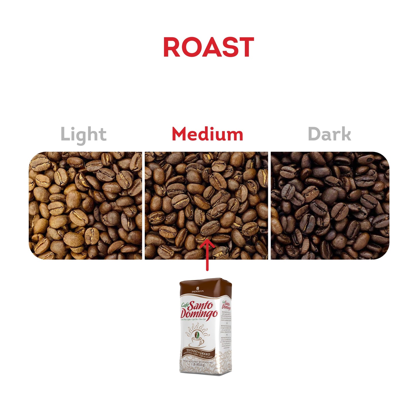 Café Santo Domingo, bolsa de 16 oz, café en grano, tueste medio - Producto de República Dominicana (paquete de 4) 