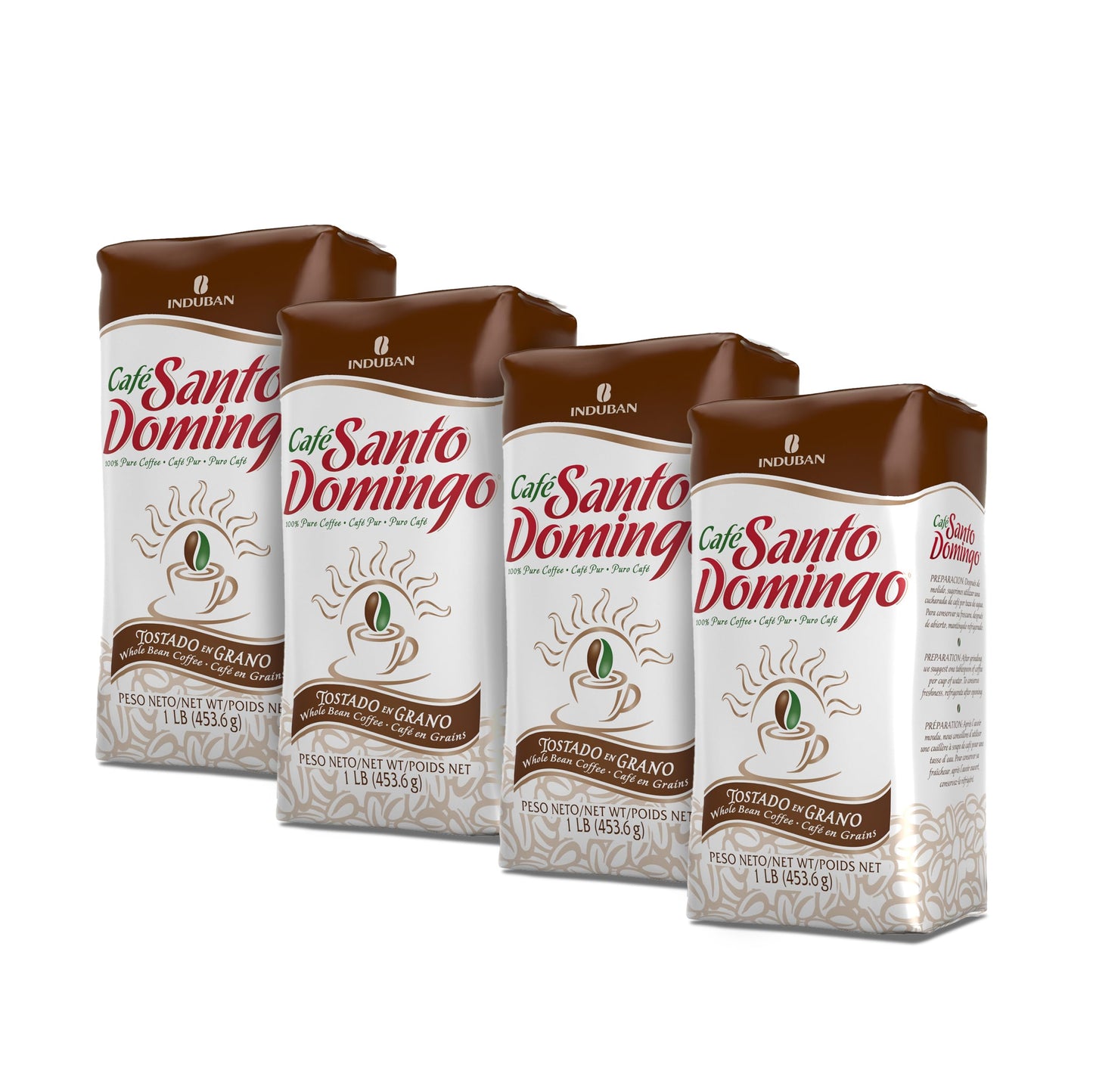 Café Santo Domingo, bolsa de 16 oz, café en grano, tueste medio - Producto de República Dominicana (paquete de 4) 