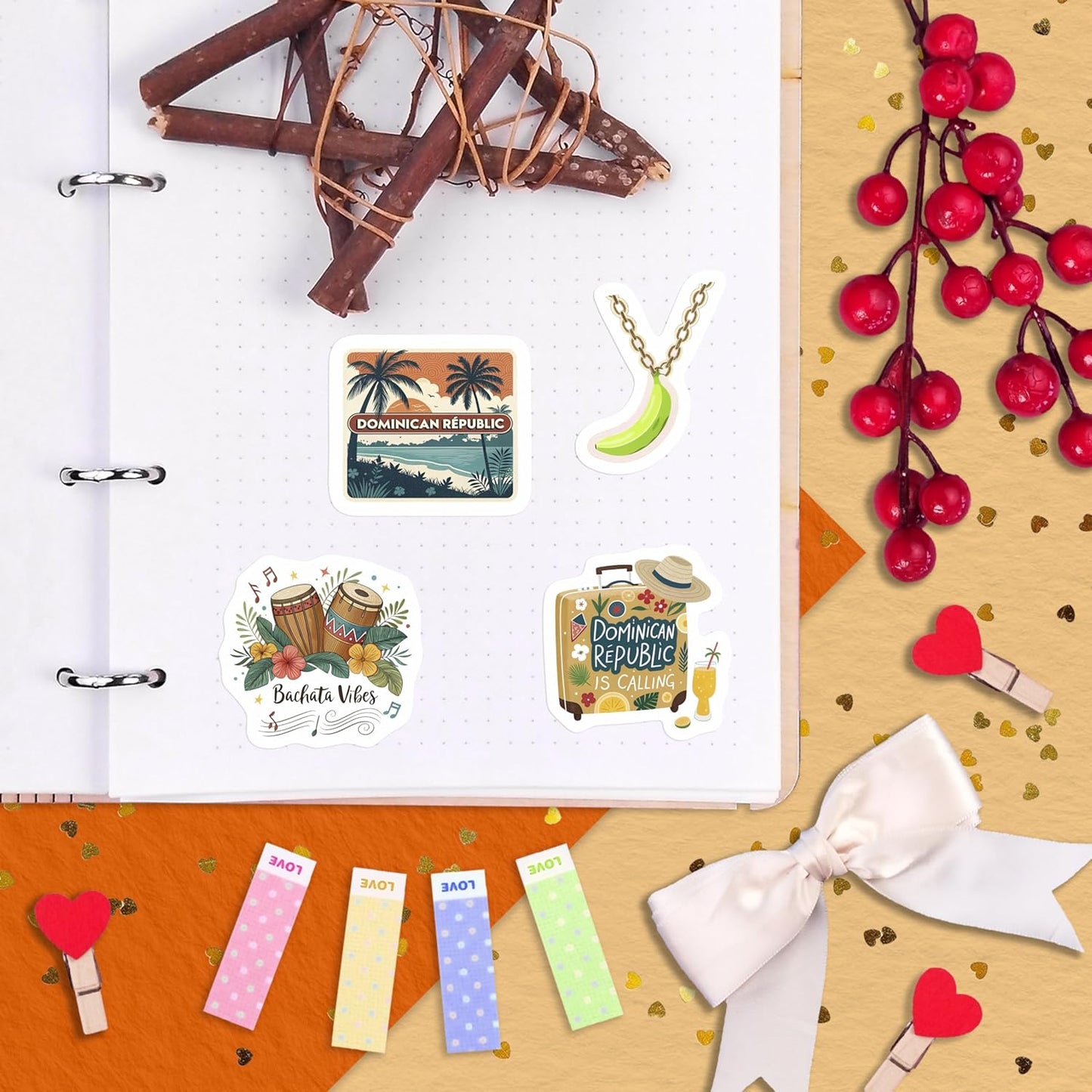 Paquete de 100 pegatinas dominicanas: calcomanías de viaje para botellas, portátiles y equipaje 