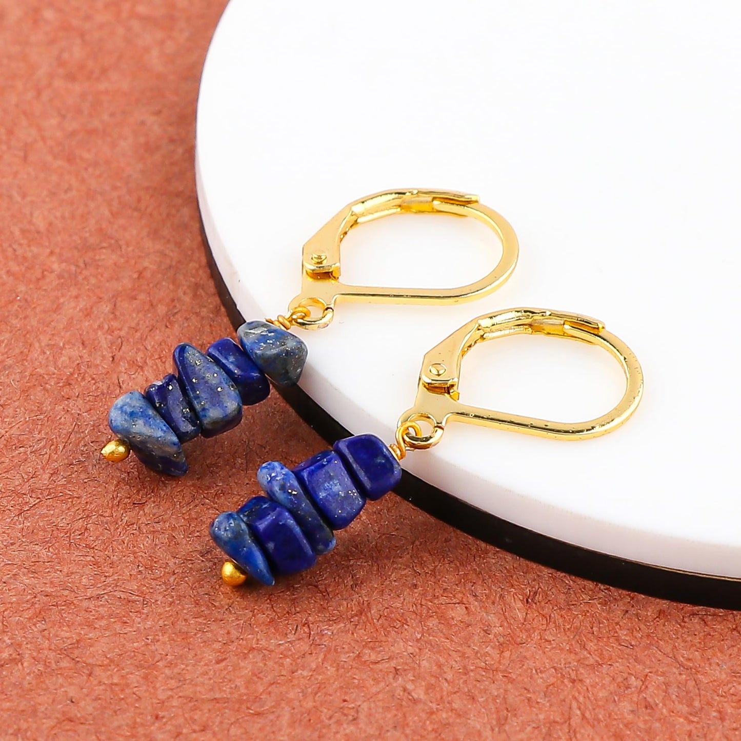 Gemsymphony Larimar Chip Dangle Earrings, Gold-Plated Leverback Hooks, Hypoallergenic, Handmade Lightweight Boho Gift for Women