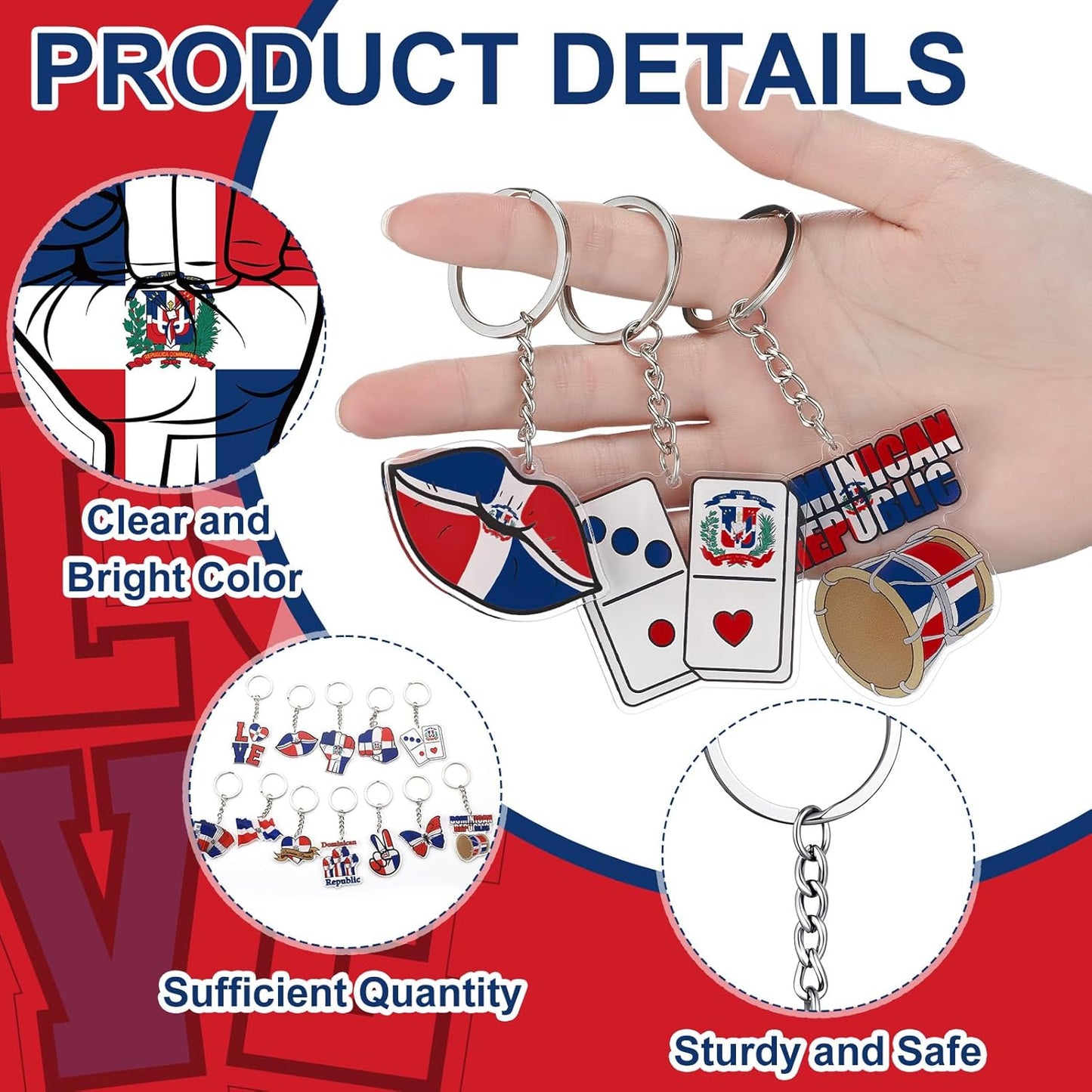 Llaveros Kigeli con la bandera dominicana (paquete de 36) – Recuerdos de fiesta acrílicos al por mayor 