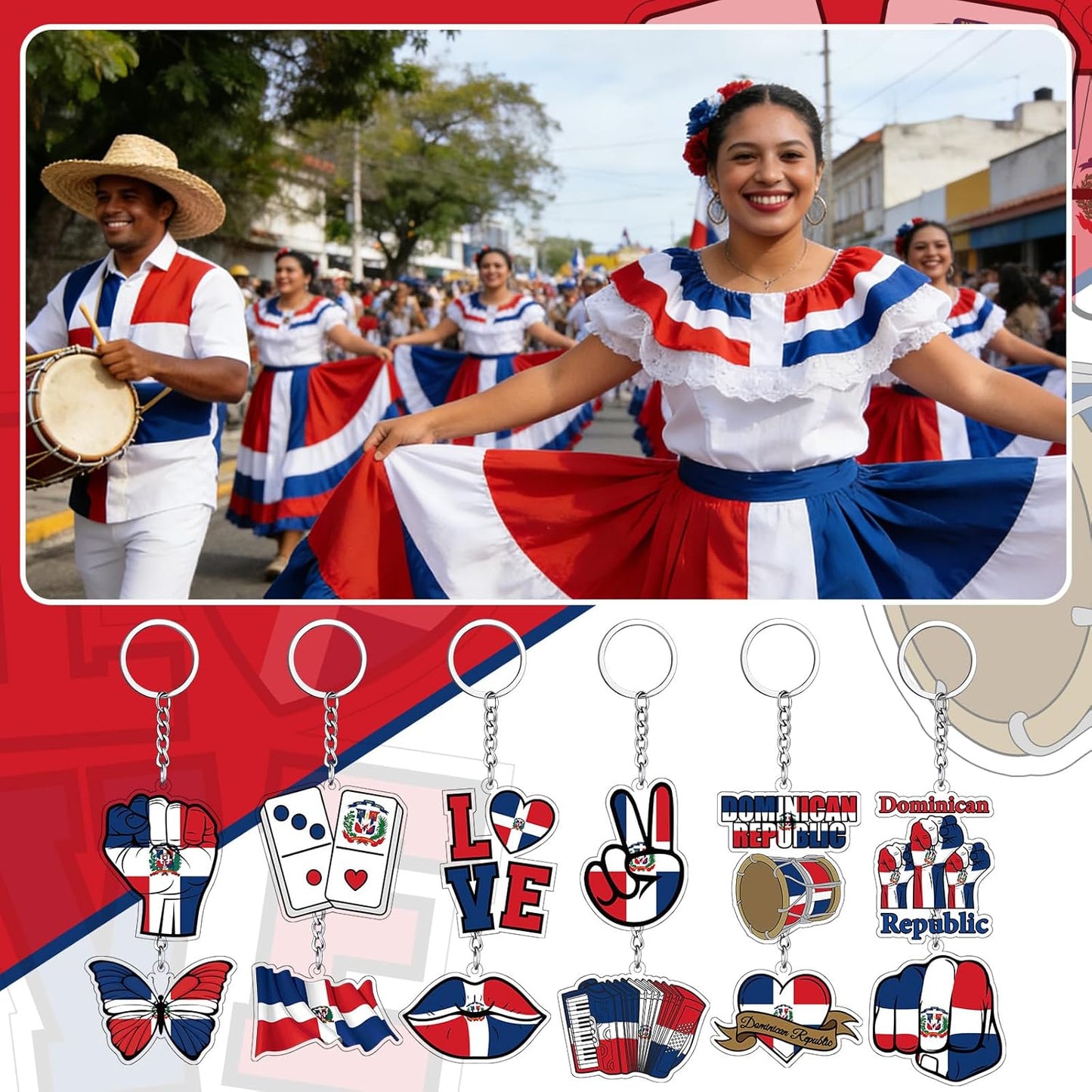 Llaveros Kigeli con la bandera dominicana (paquete de 36) – Recuerdos de fiesta acrílicos al por mayor 