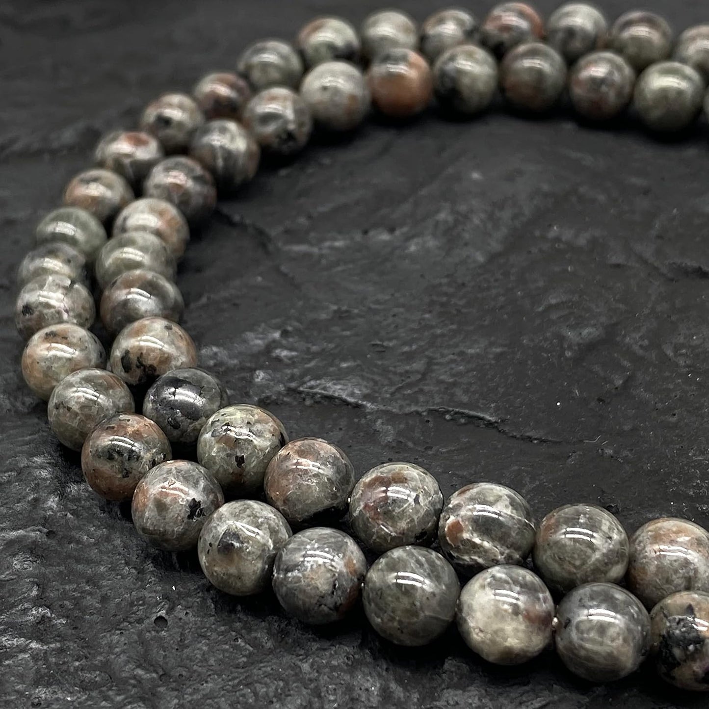 Cuentas sueltas de larimar Barahona de ABCGEMS, 10 mm, redondas y lisas, con inclusiones dendríticas negras, tira de 39 cm, agujero de 1 mm, República Dominicana, suministros para bisutería 