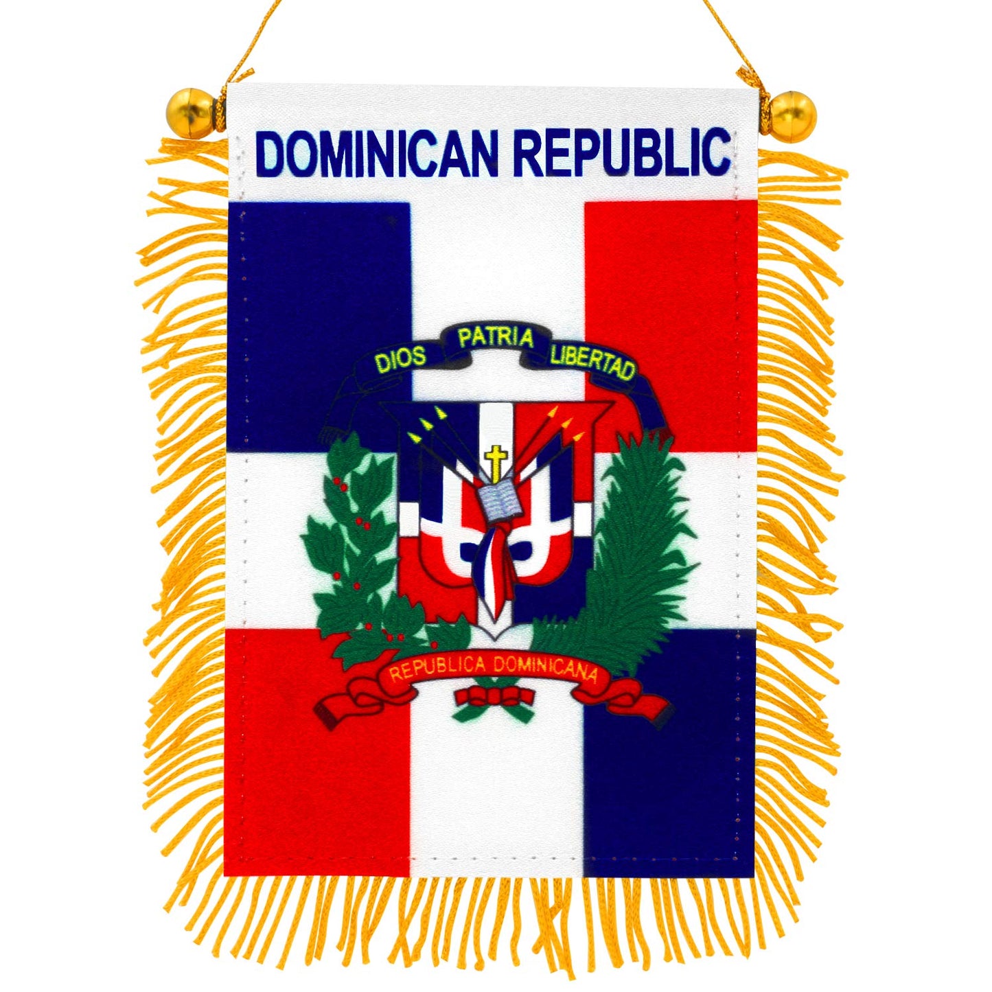 Bandera de República Dominicana para colgar en el coche (10 x 15 cm) – Decoración con flecos para ventanas y espejos 