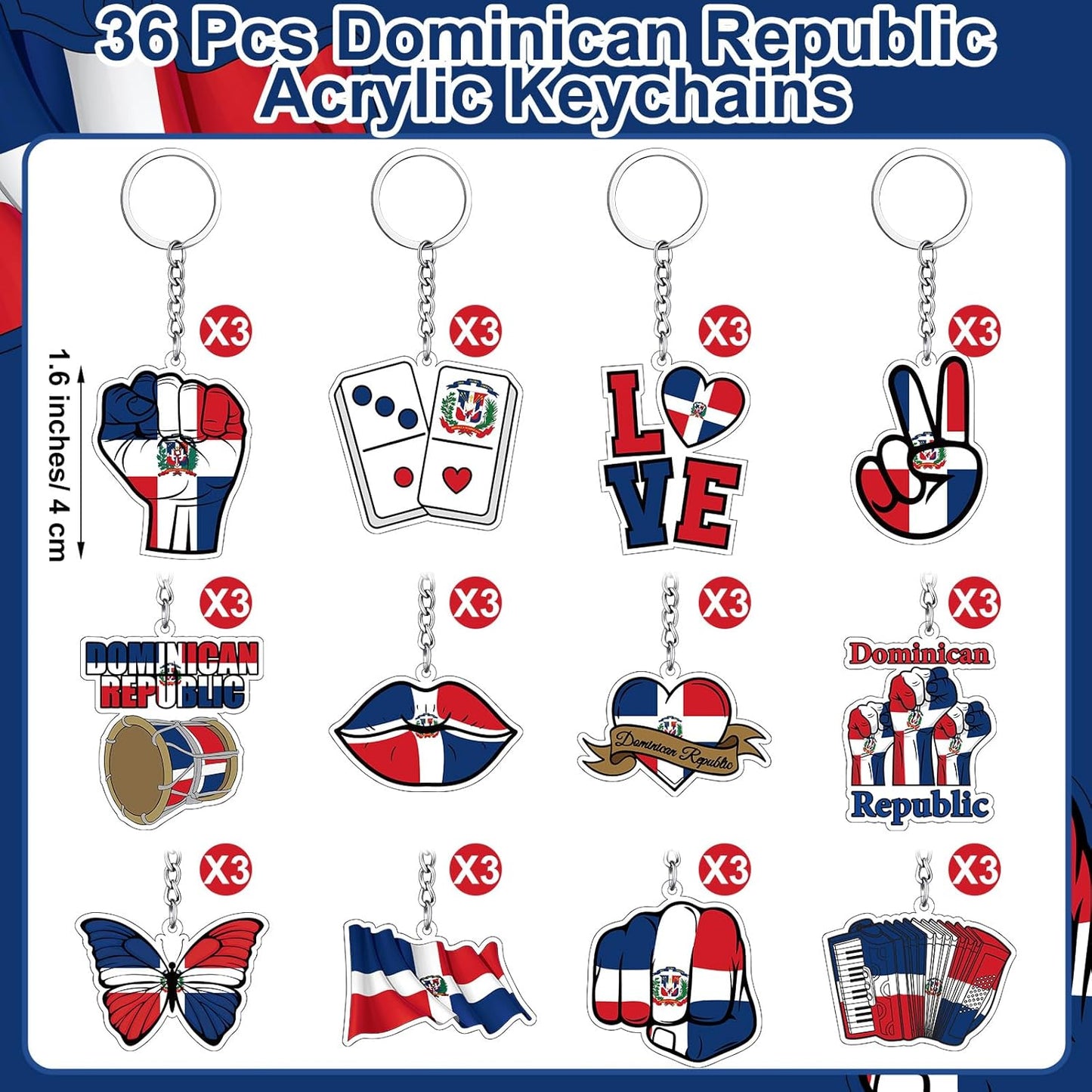 Llaveros Kigeli con la bandera dominicana (paquete de 36) – Recuerdos de fiesta acrílicos al por mayor 
